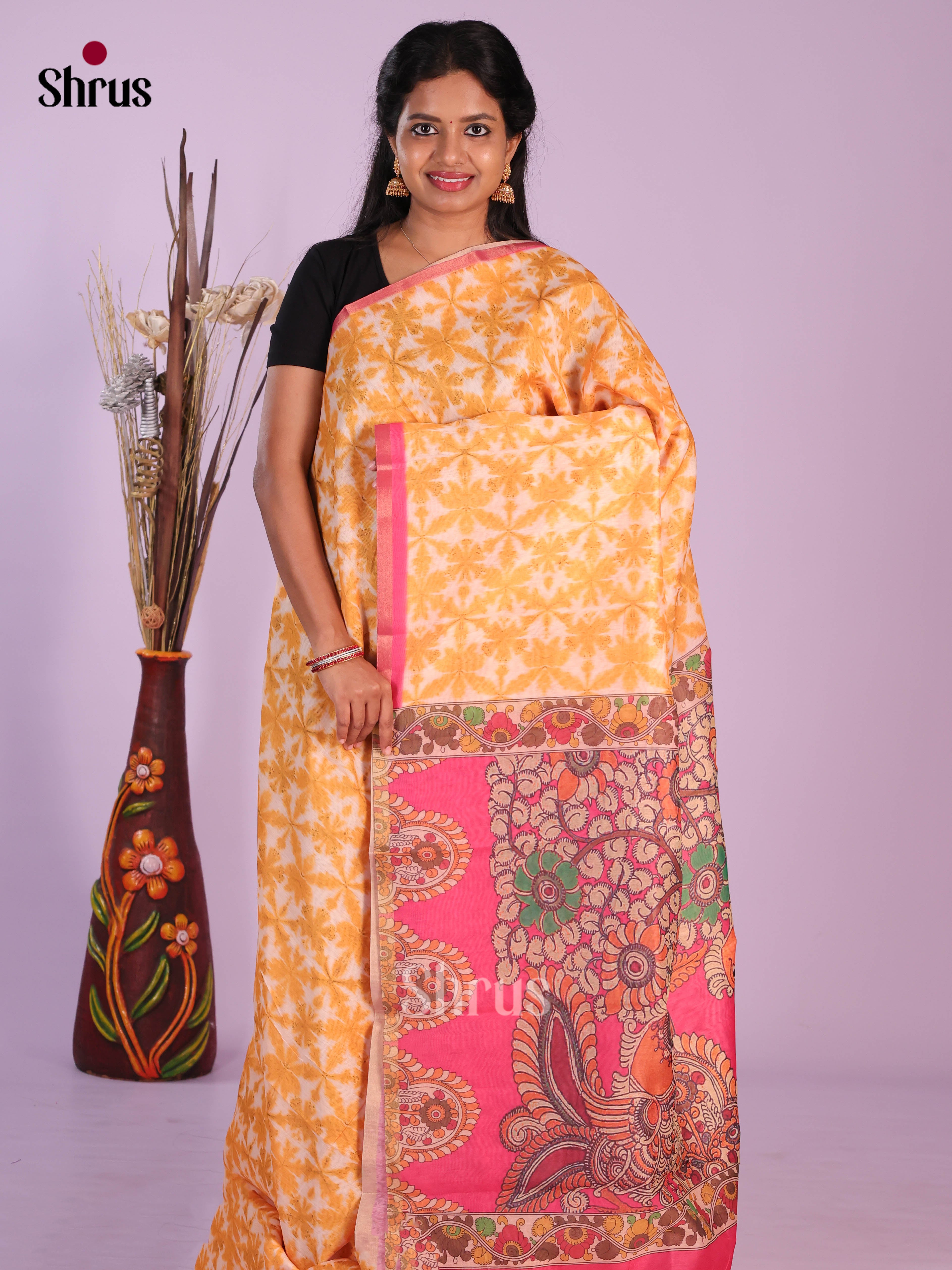 Mustard & Pink - Linen Cotton Saree