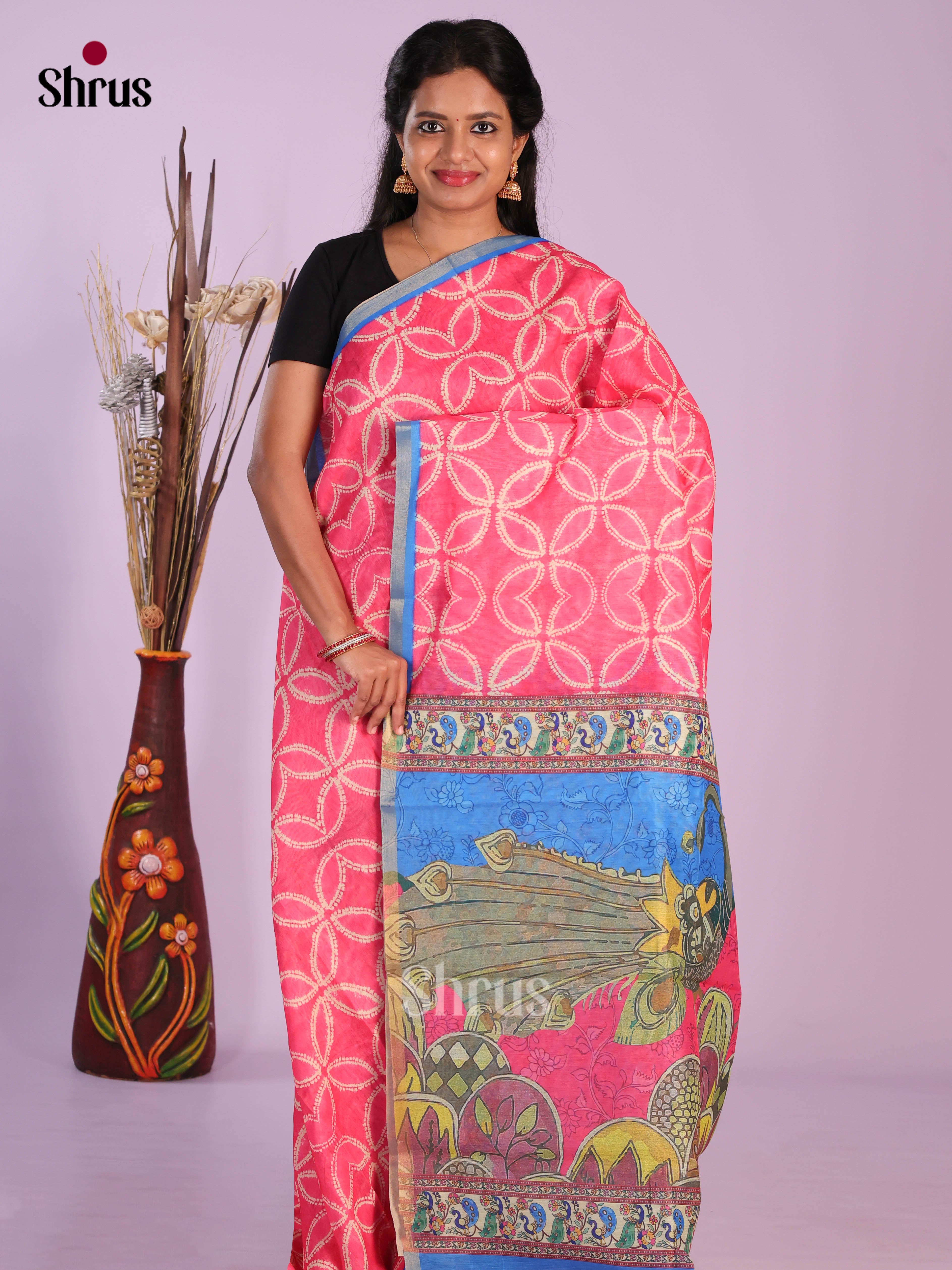 Pink & Blue - Linen Cotton Saree