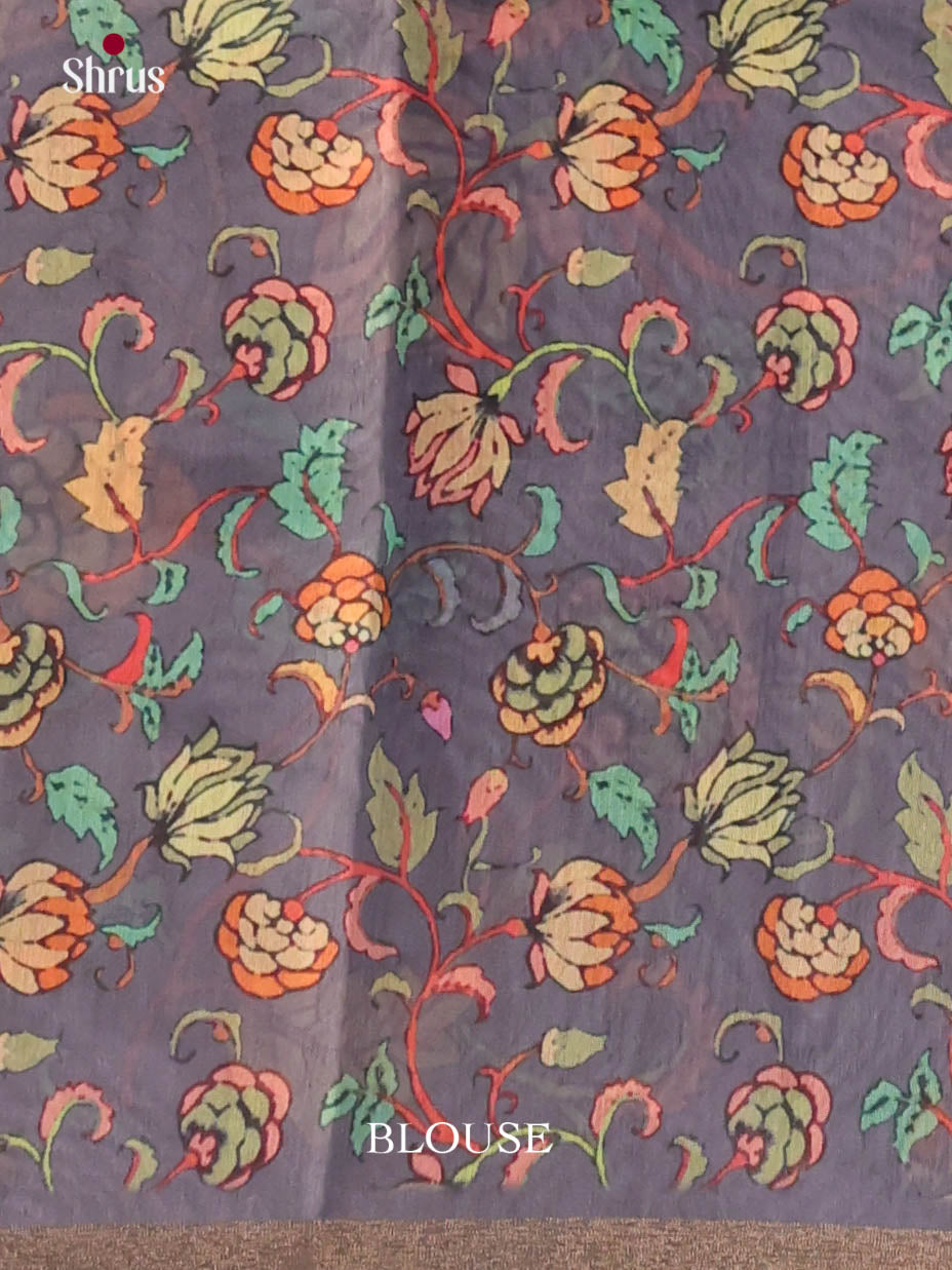 Orange & grey - Linen Cotton Saree