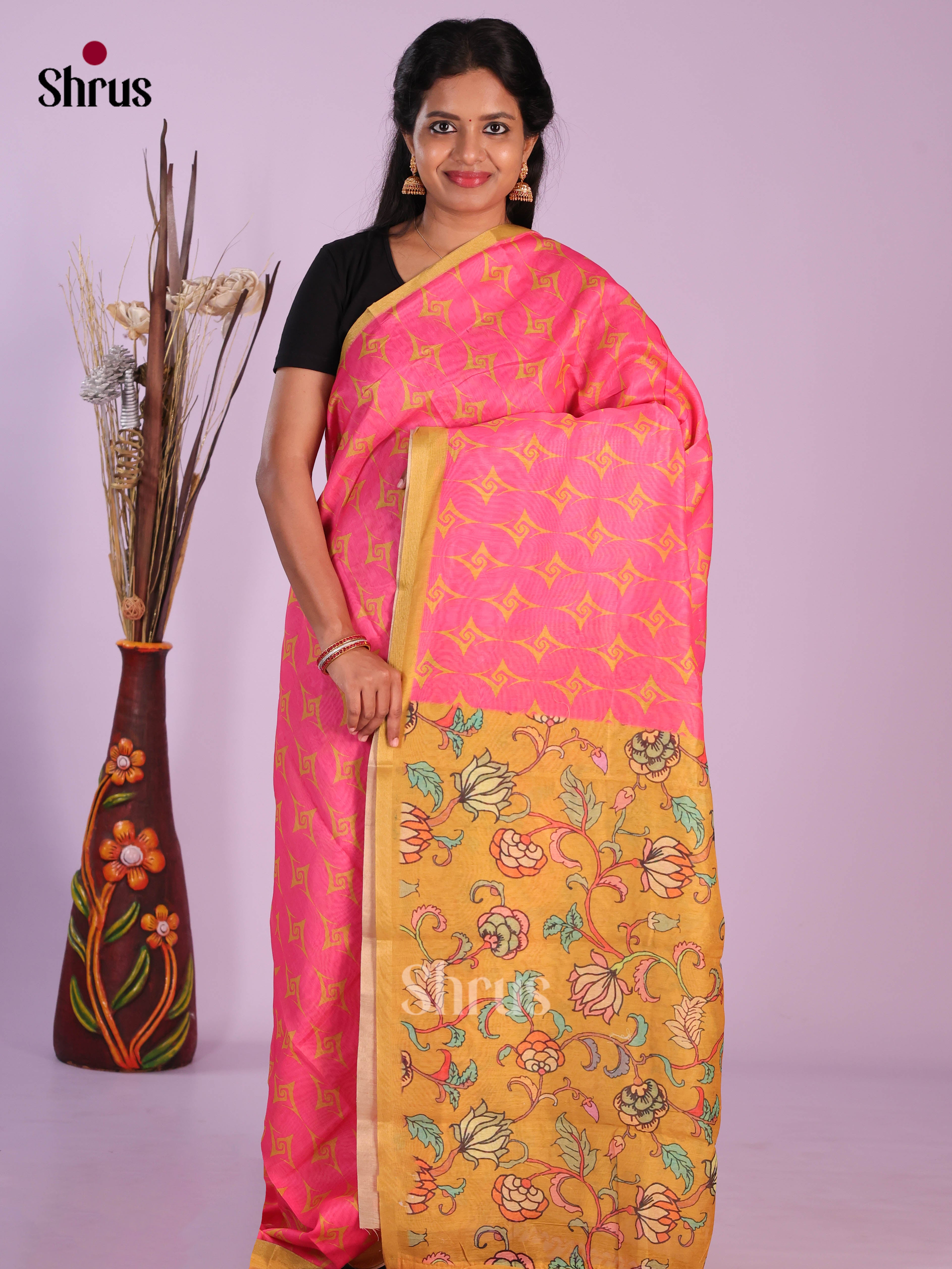 Pink & Mustard - Linen Cotton Saree