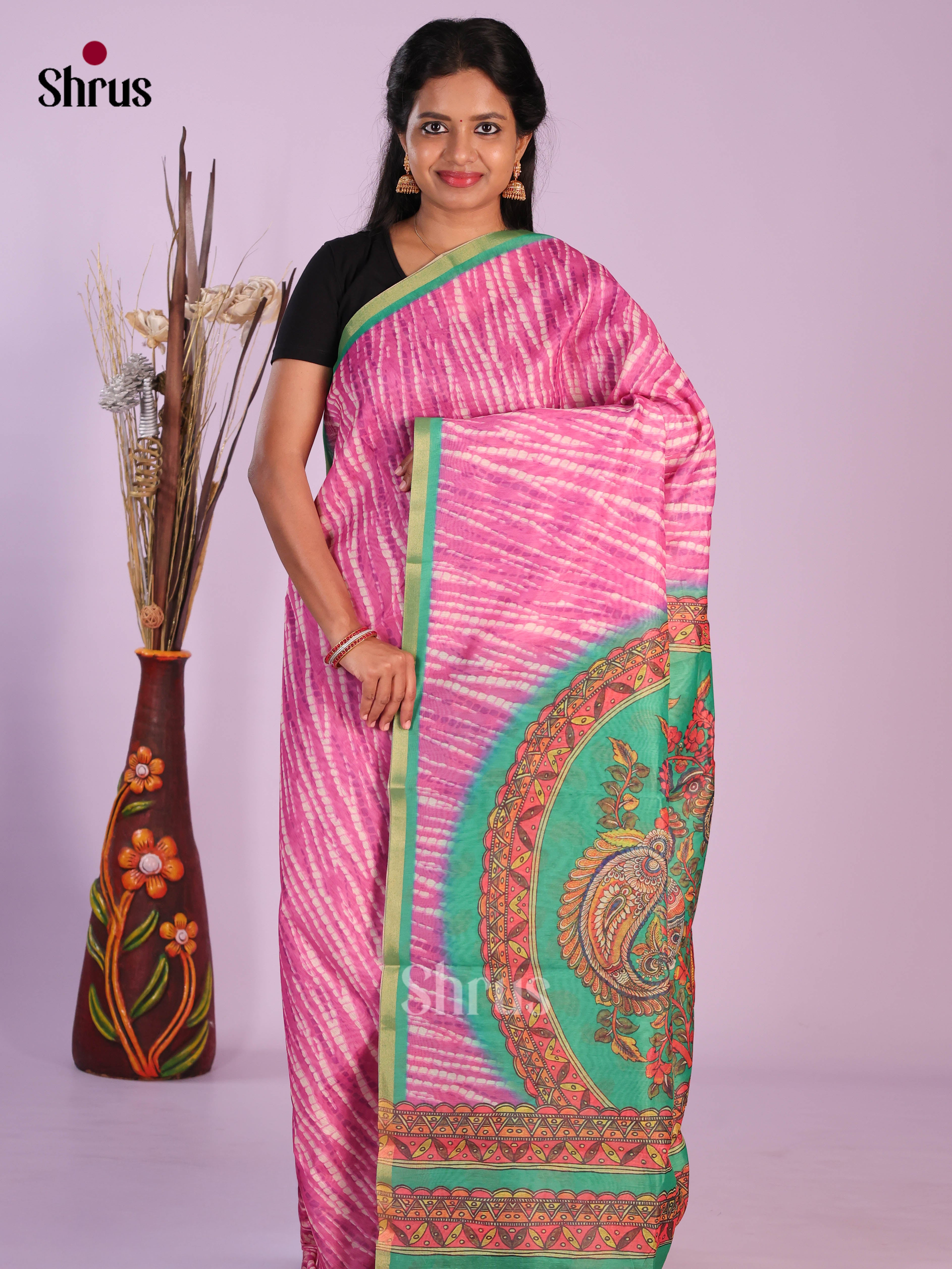 Pink & Green - Linen Cotton Saree