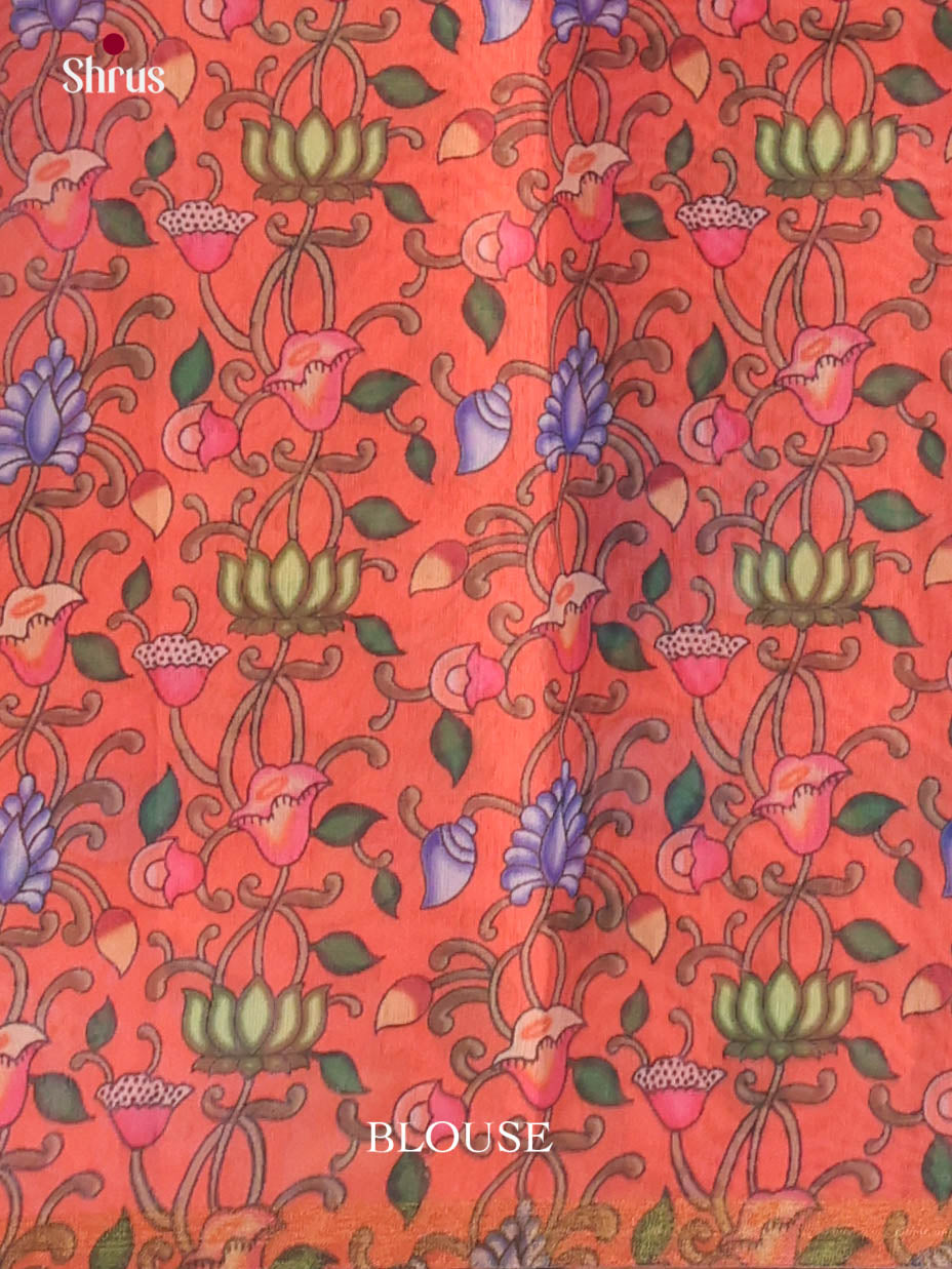 Blue & Orange - Linen Cotton Saree