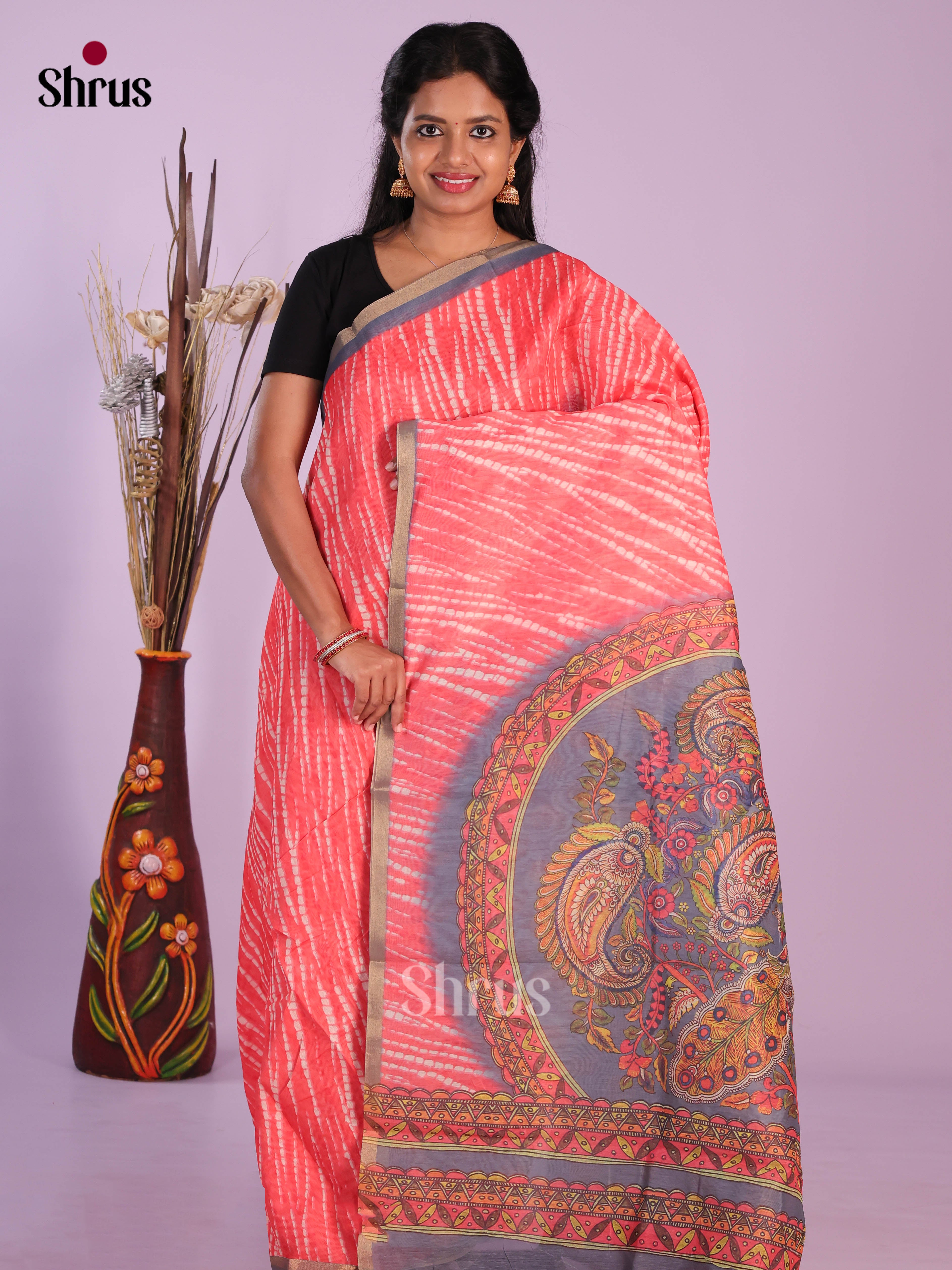 Pink & Grey - Linen Cotton Saree - Shop on Shrus.com