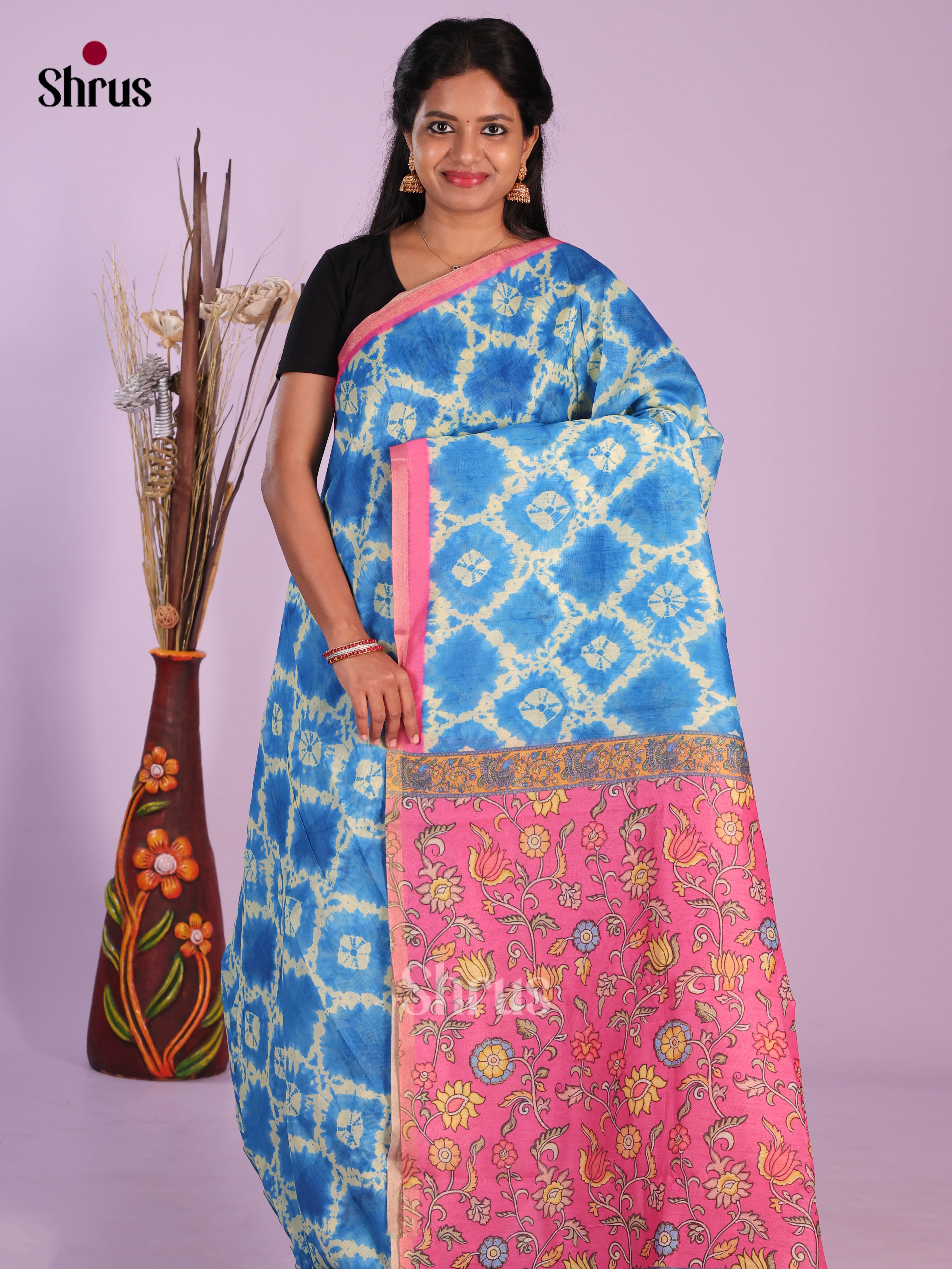 Blue & Pink - Linen Cotton Saree