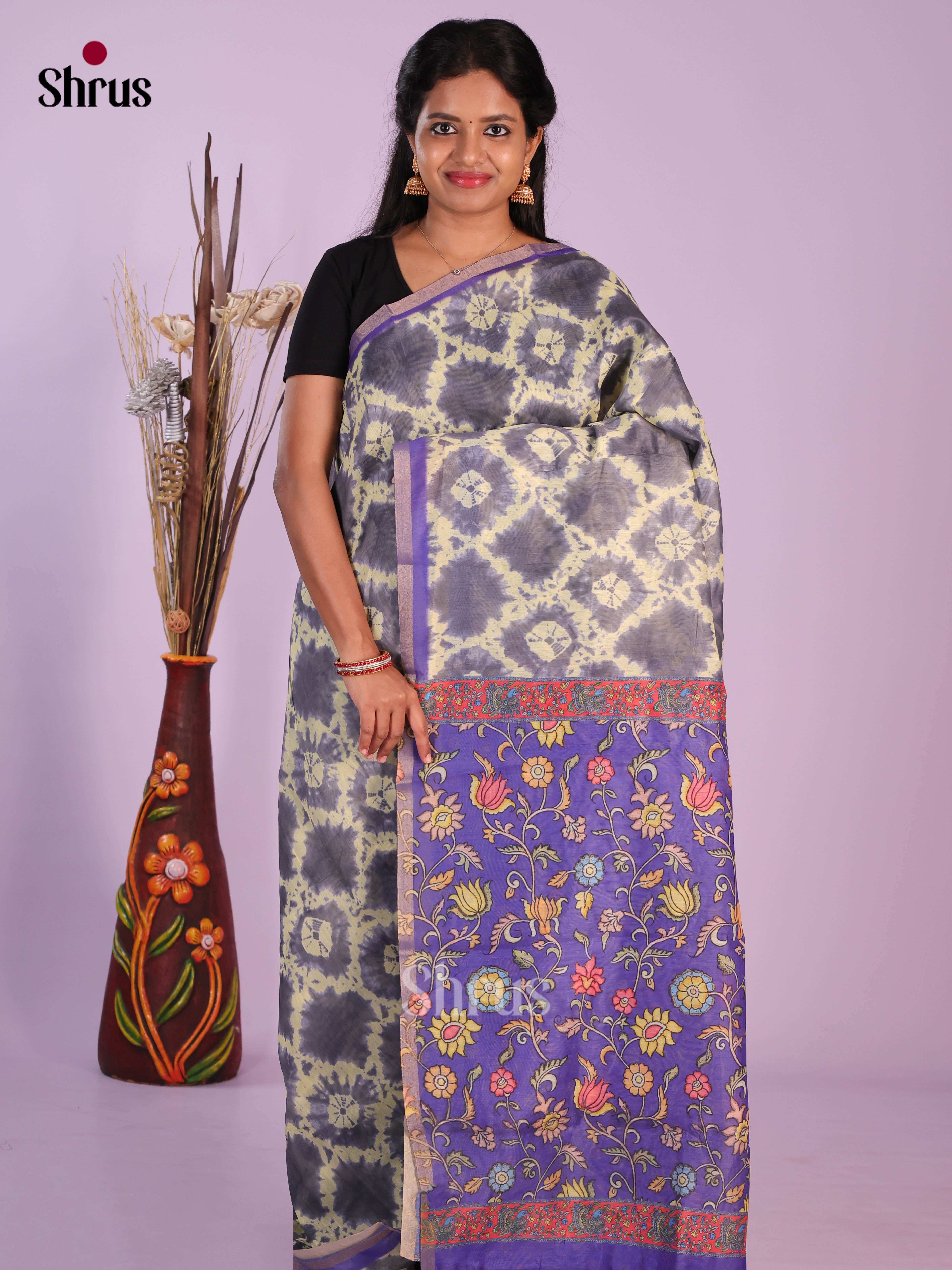 Grey & Purple - Linen Cotton Saree