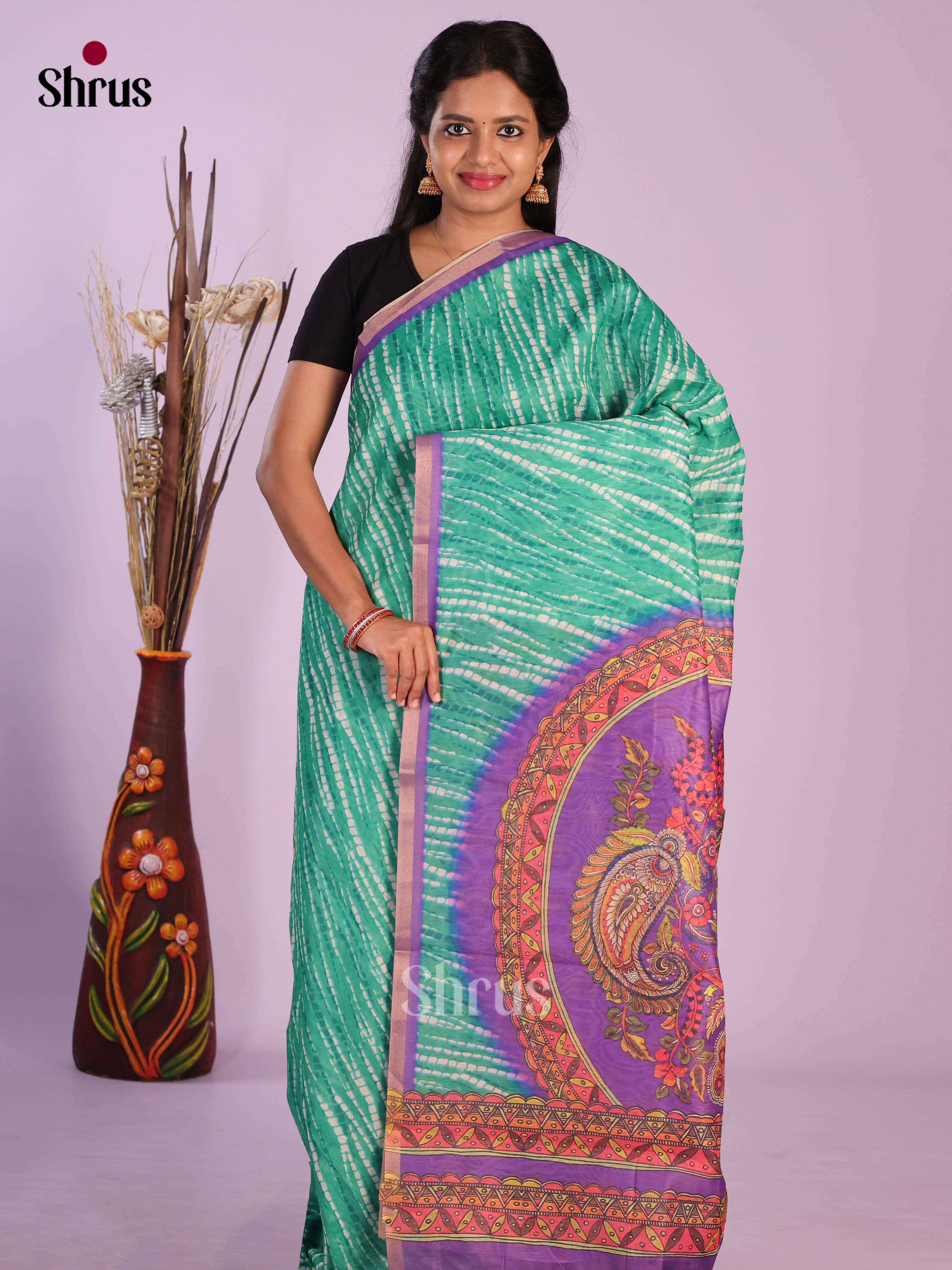 Green & Purple - Linen Cotton Saree - Shop on Shrus.com
