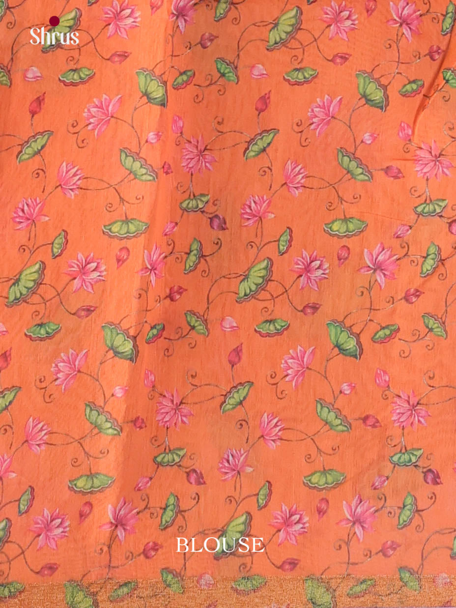 Blue & Orange - Linen Cotton Saree