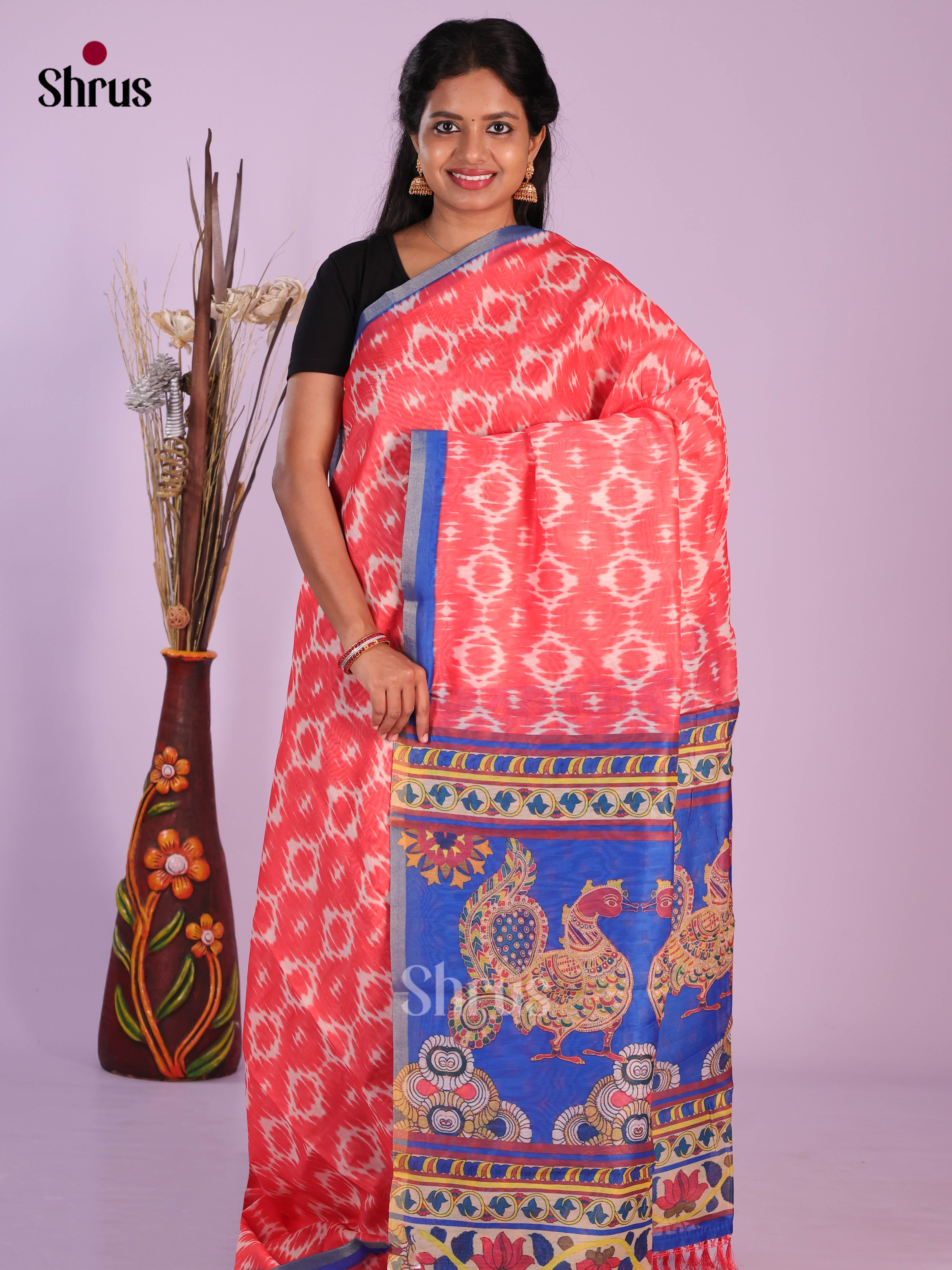 Pink & Blue- Linen Cotton Saree
