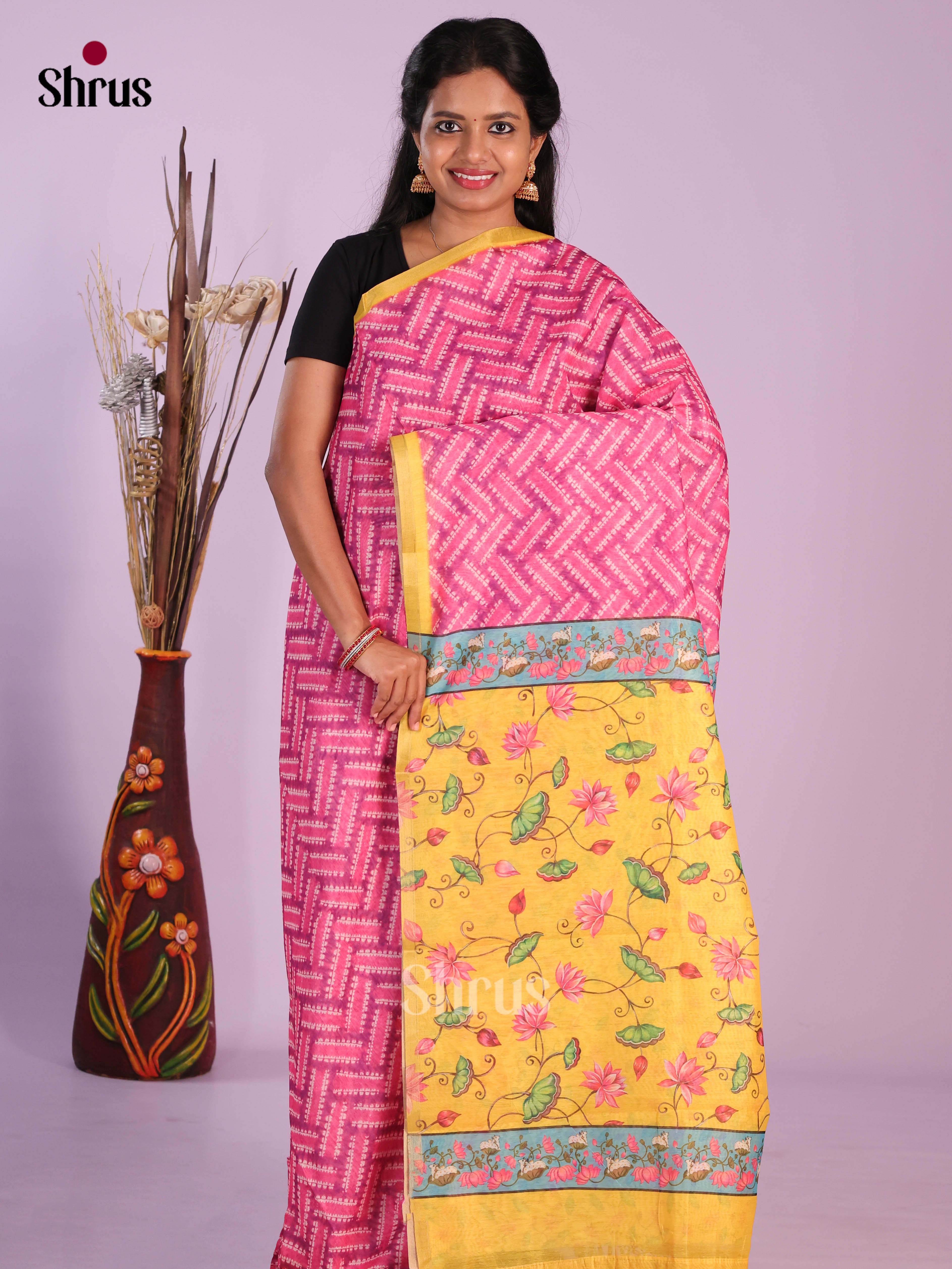 Pink & Yellow - Linen Cotton Saree