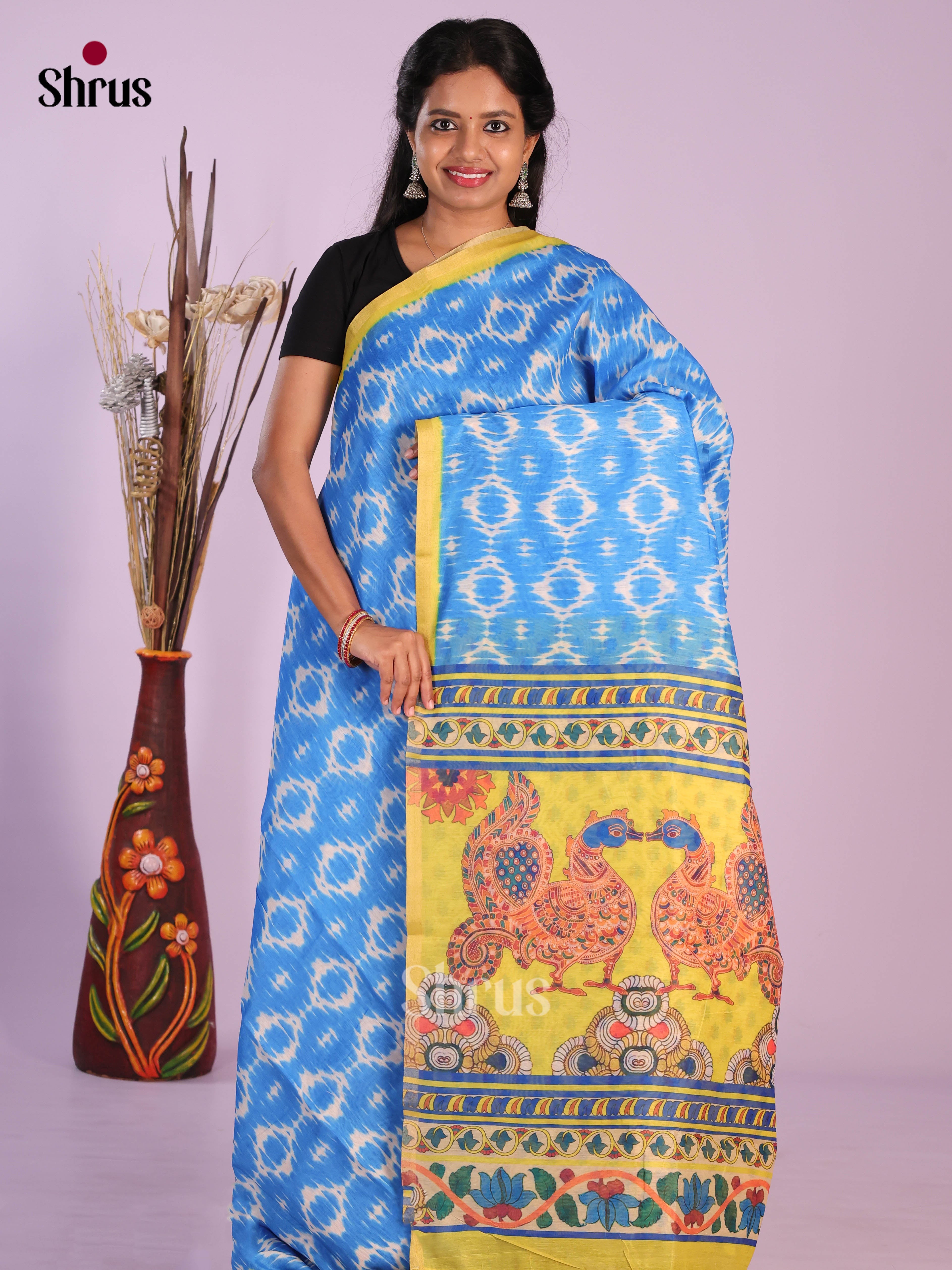 Blue & Yellow - Linen Cotton Saree
