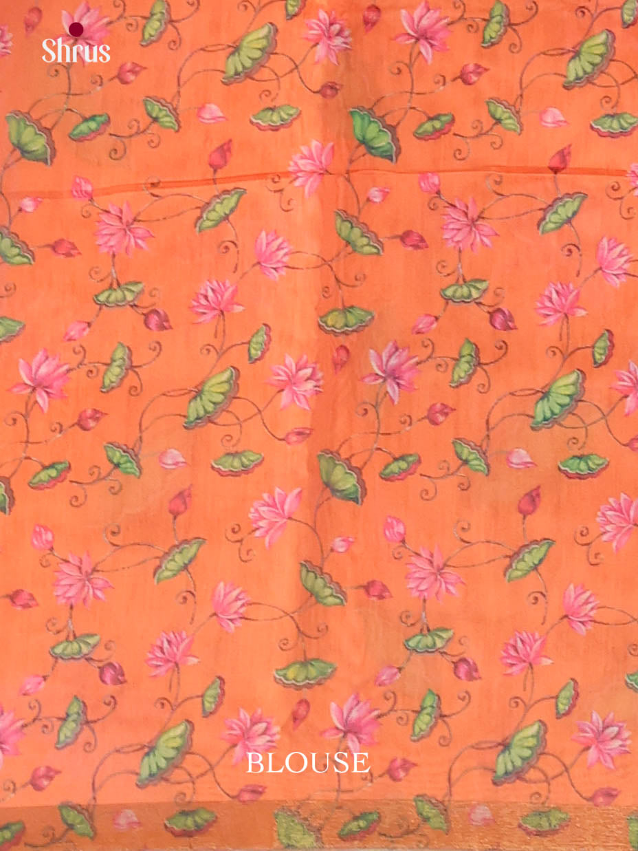 Blue & Orange - Linen Cotton Saree