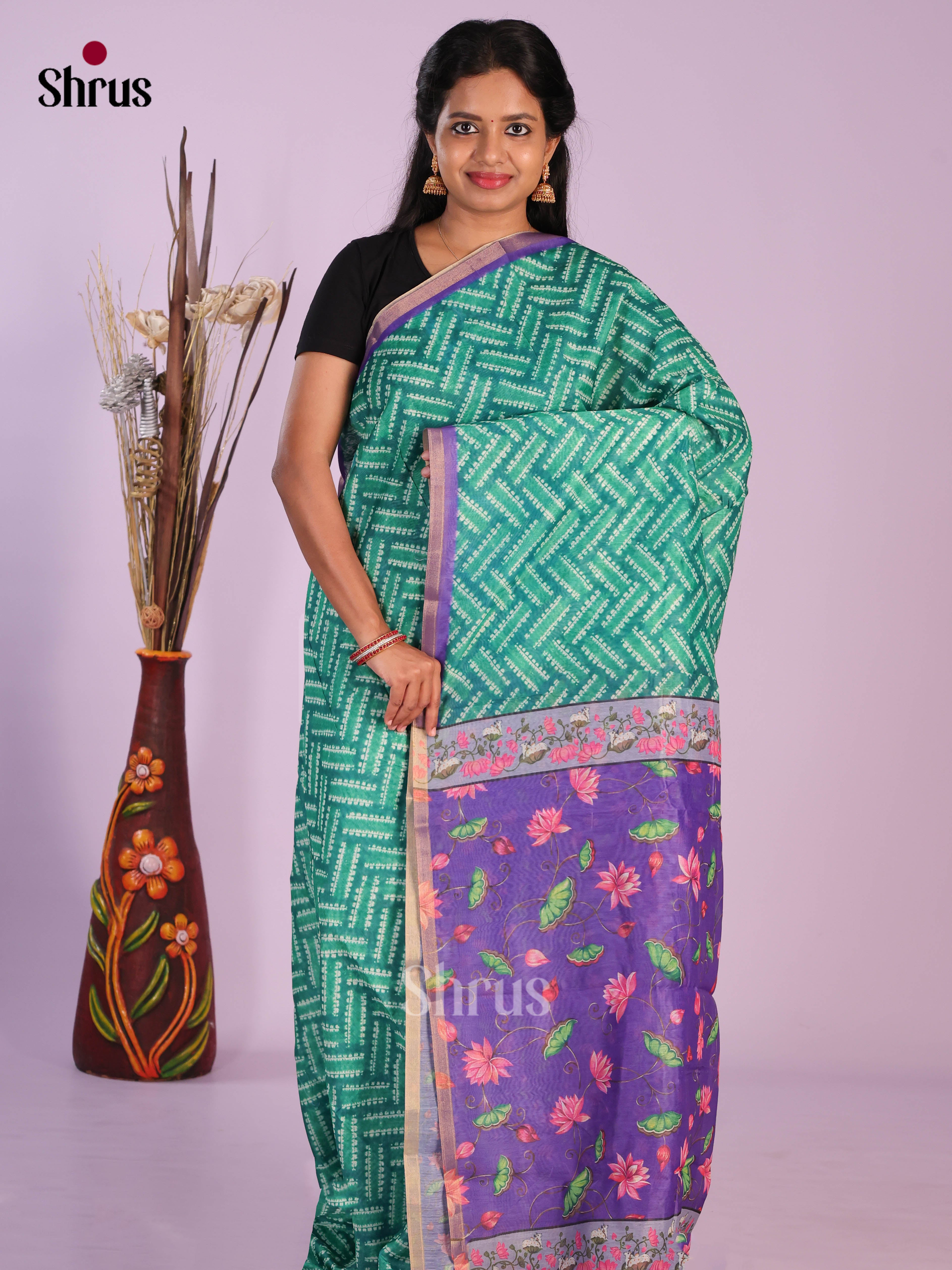 Green & Purple - Linen Cotton Saree