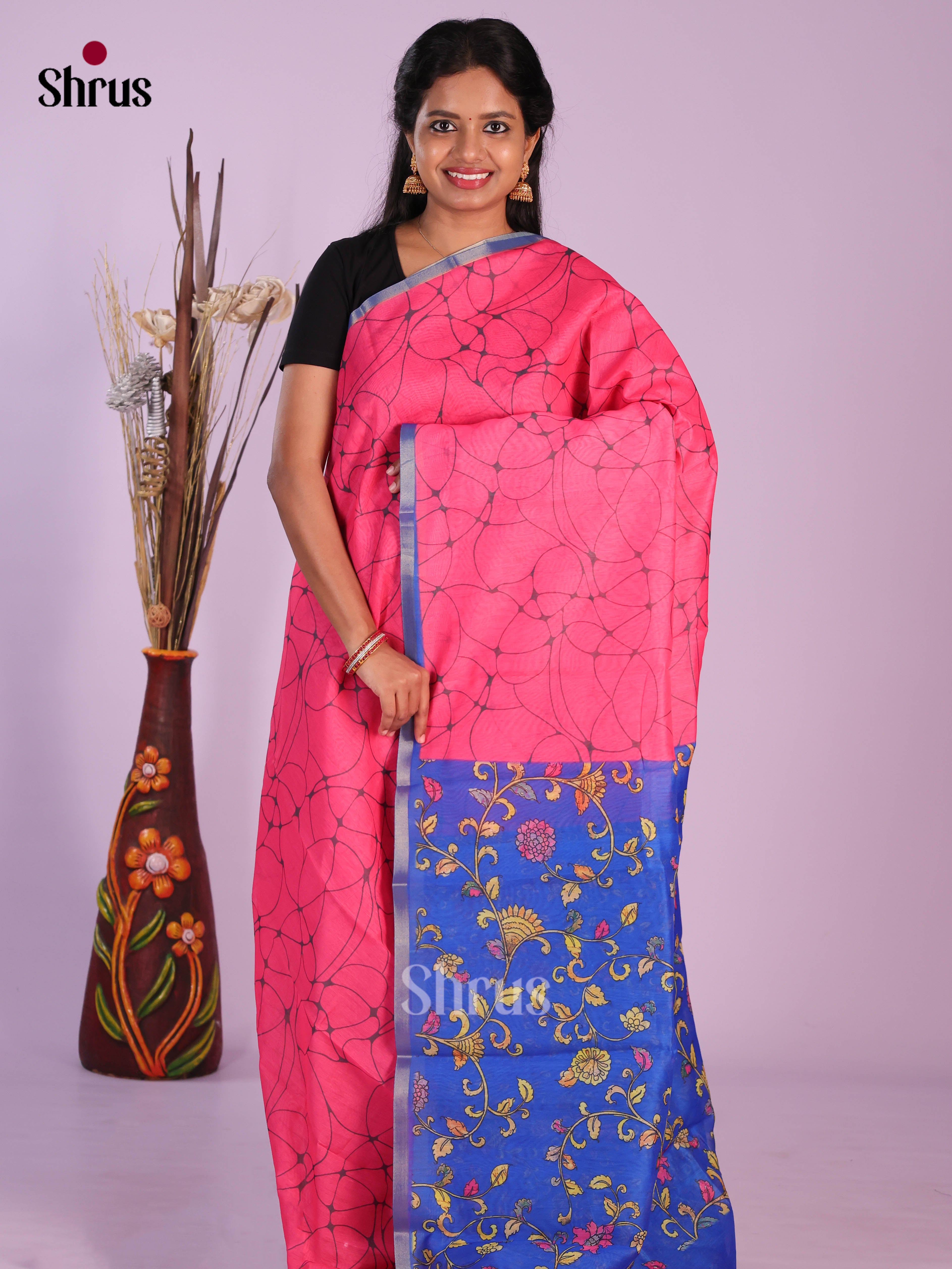 Pink & Blue - Linen Cotton Saree