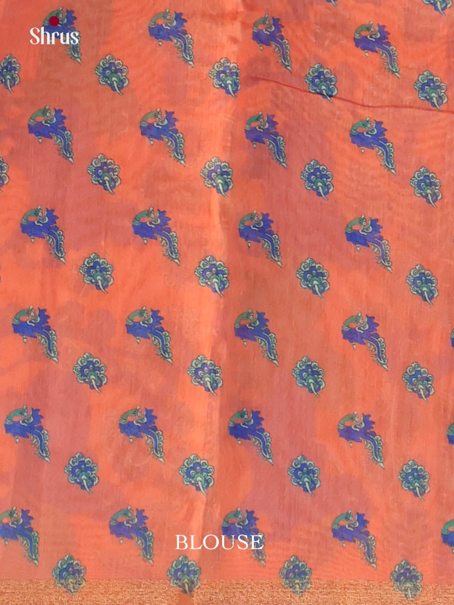 Blue & Orange - Linen Cotton Saree