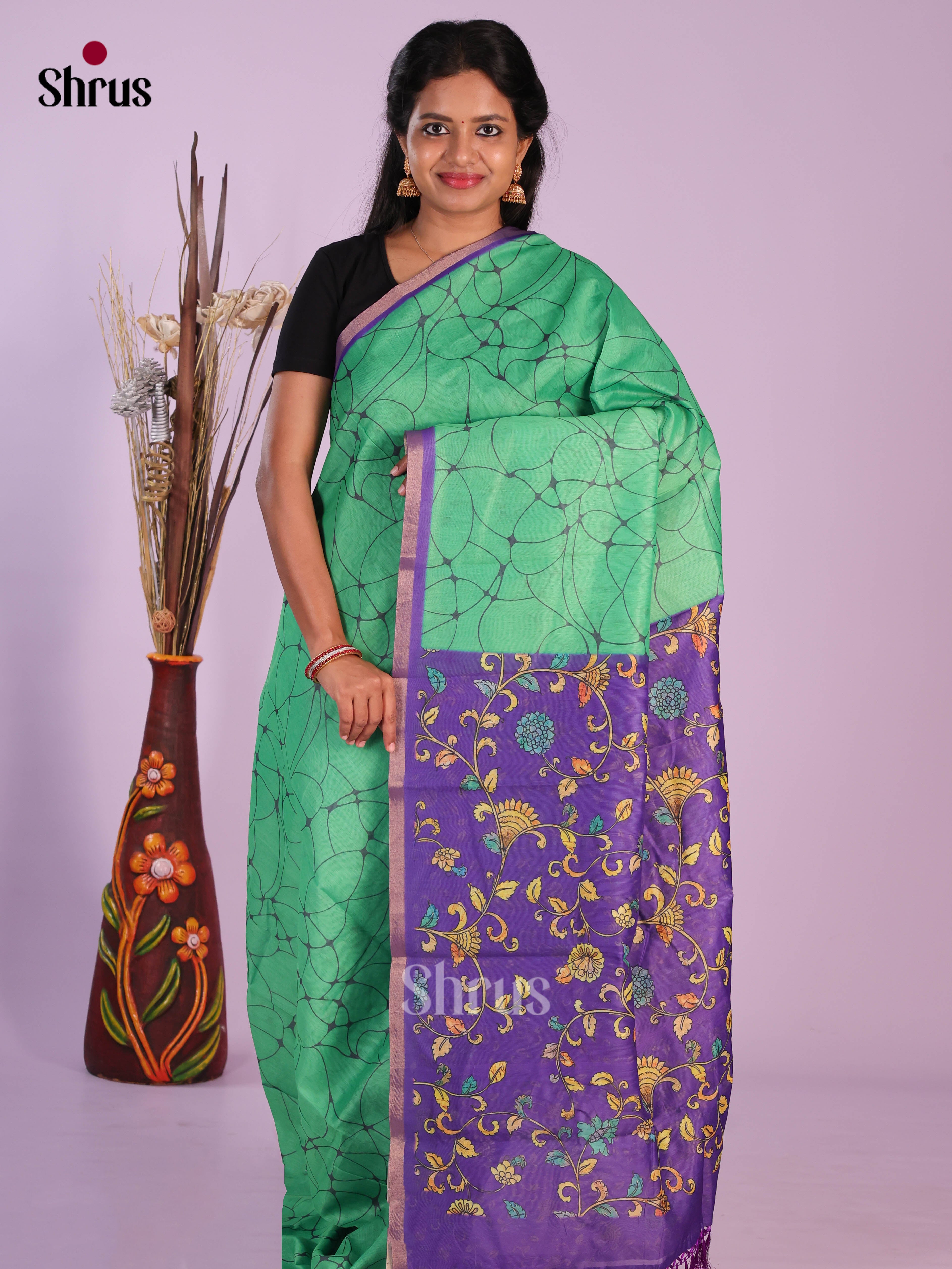 Green & Purple - Linen Cotton Saree