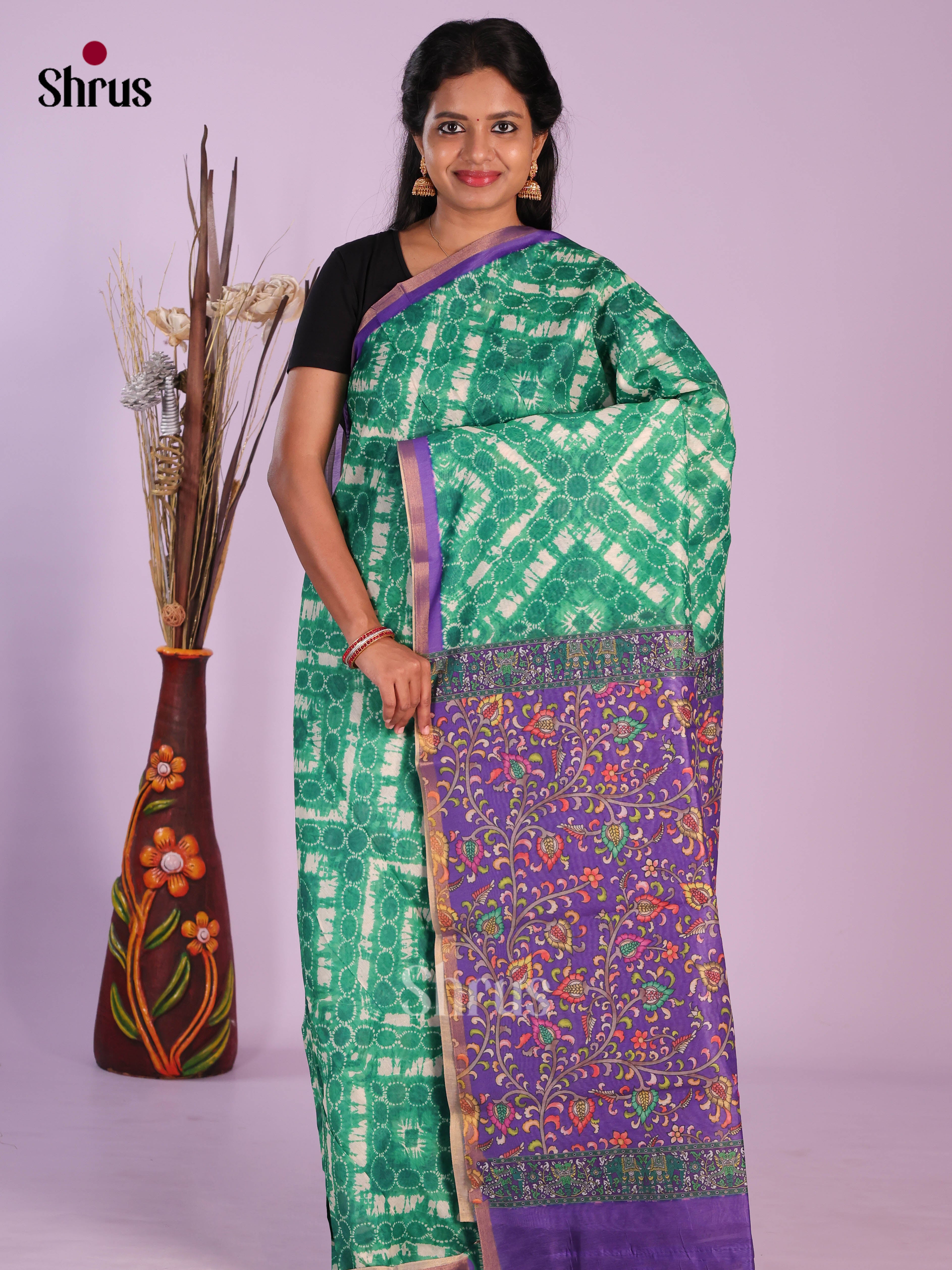 Green & Purple - Linen Cotton Saree