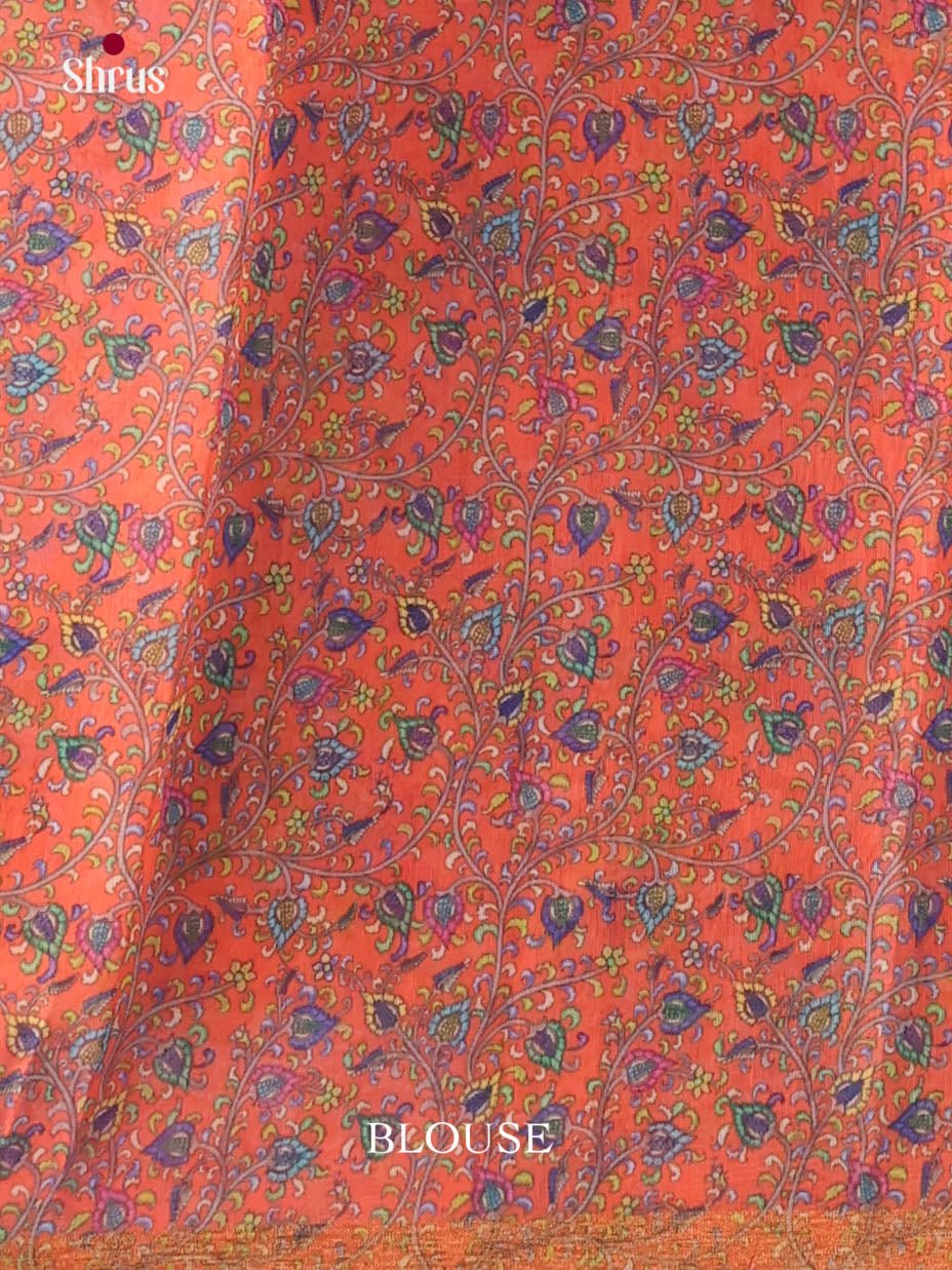 Blue & Orange - Linen Cotton Saree