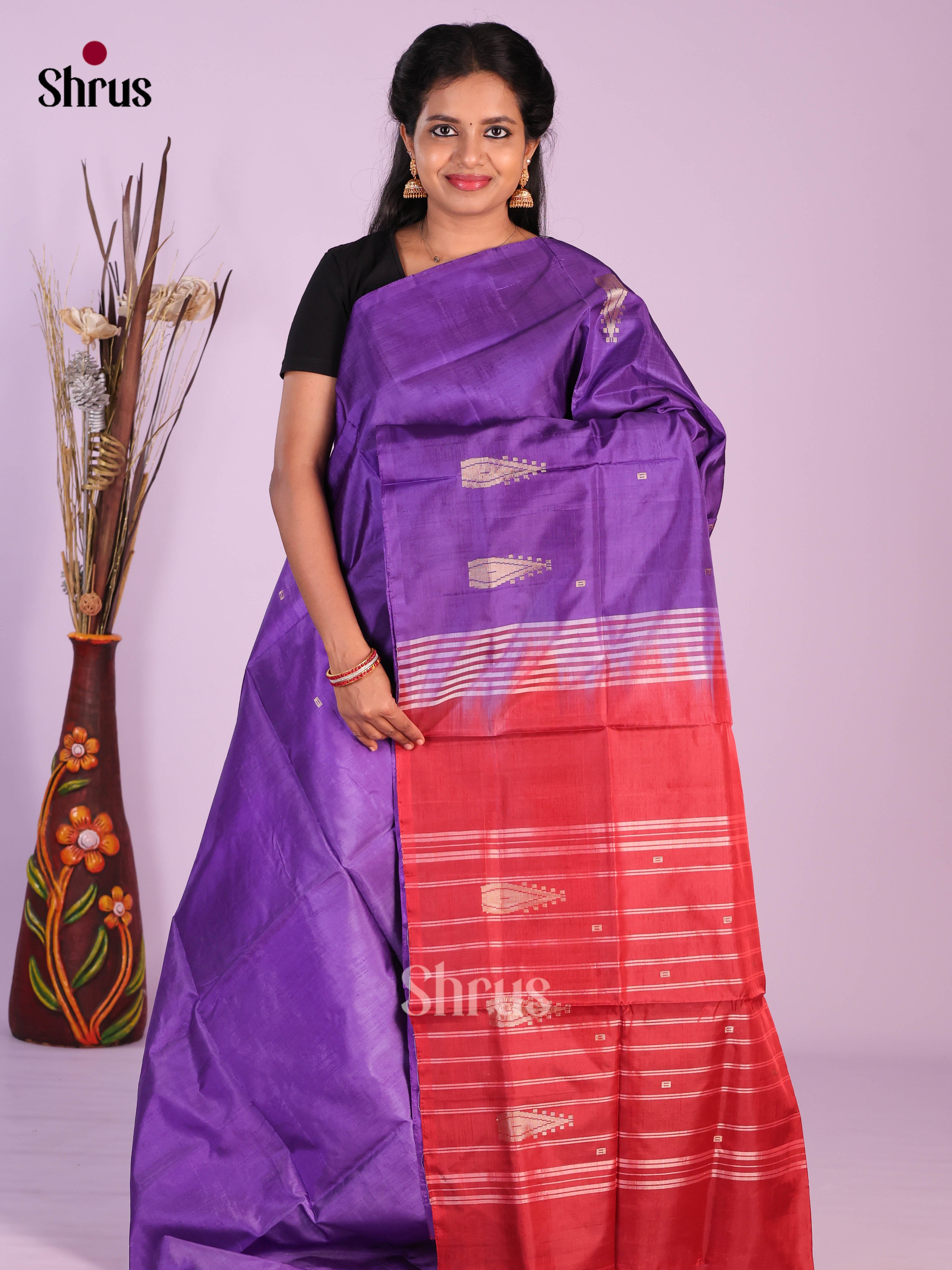 Purple & Red- Banana Pith without blouse Saree - Shop on Shrus.com