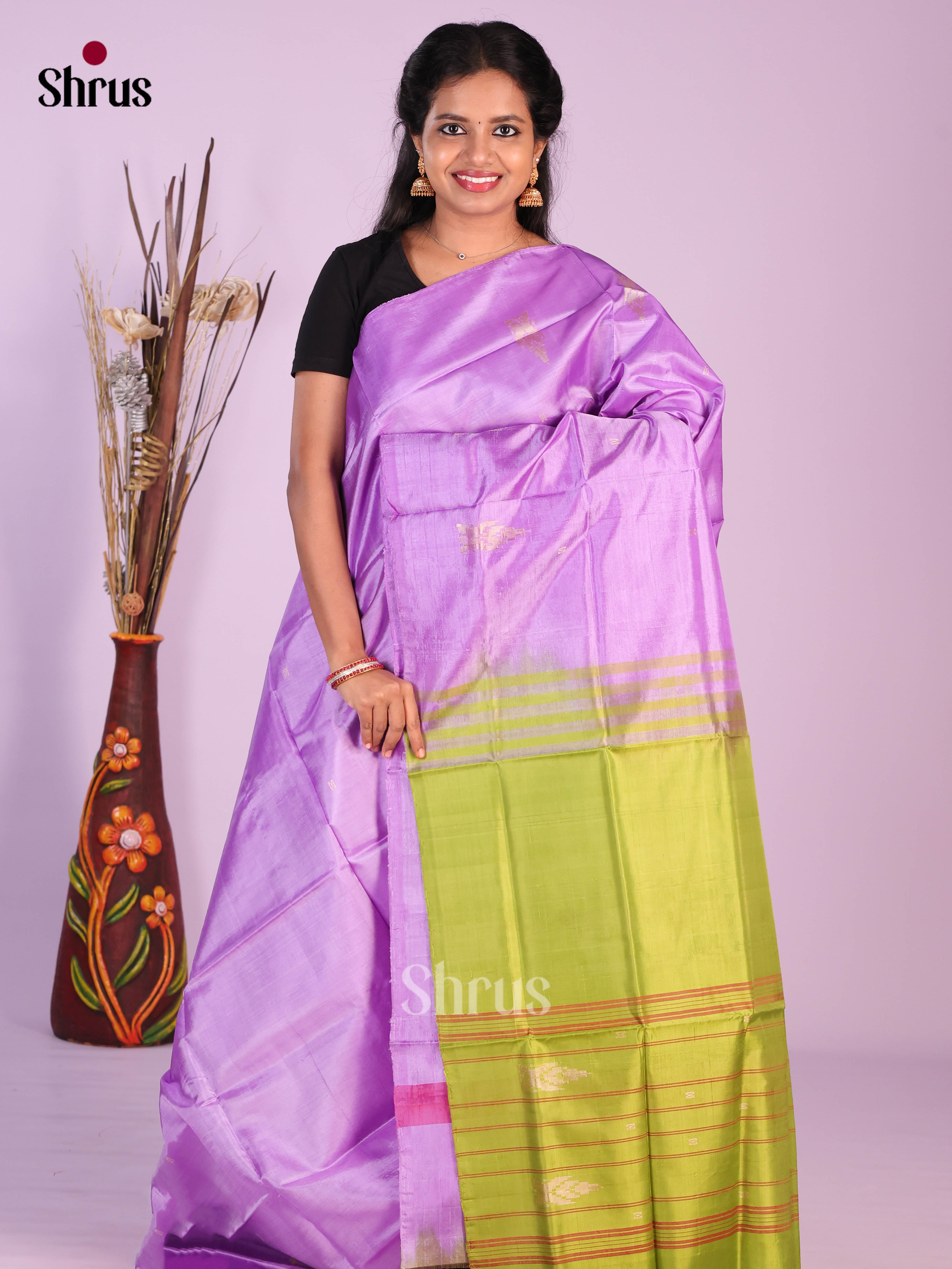 Lilac & Green - Banana Pith without blouse Saree - Shop on Shrus.com