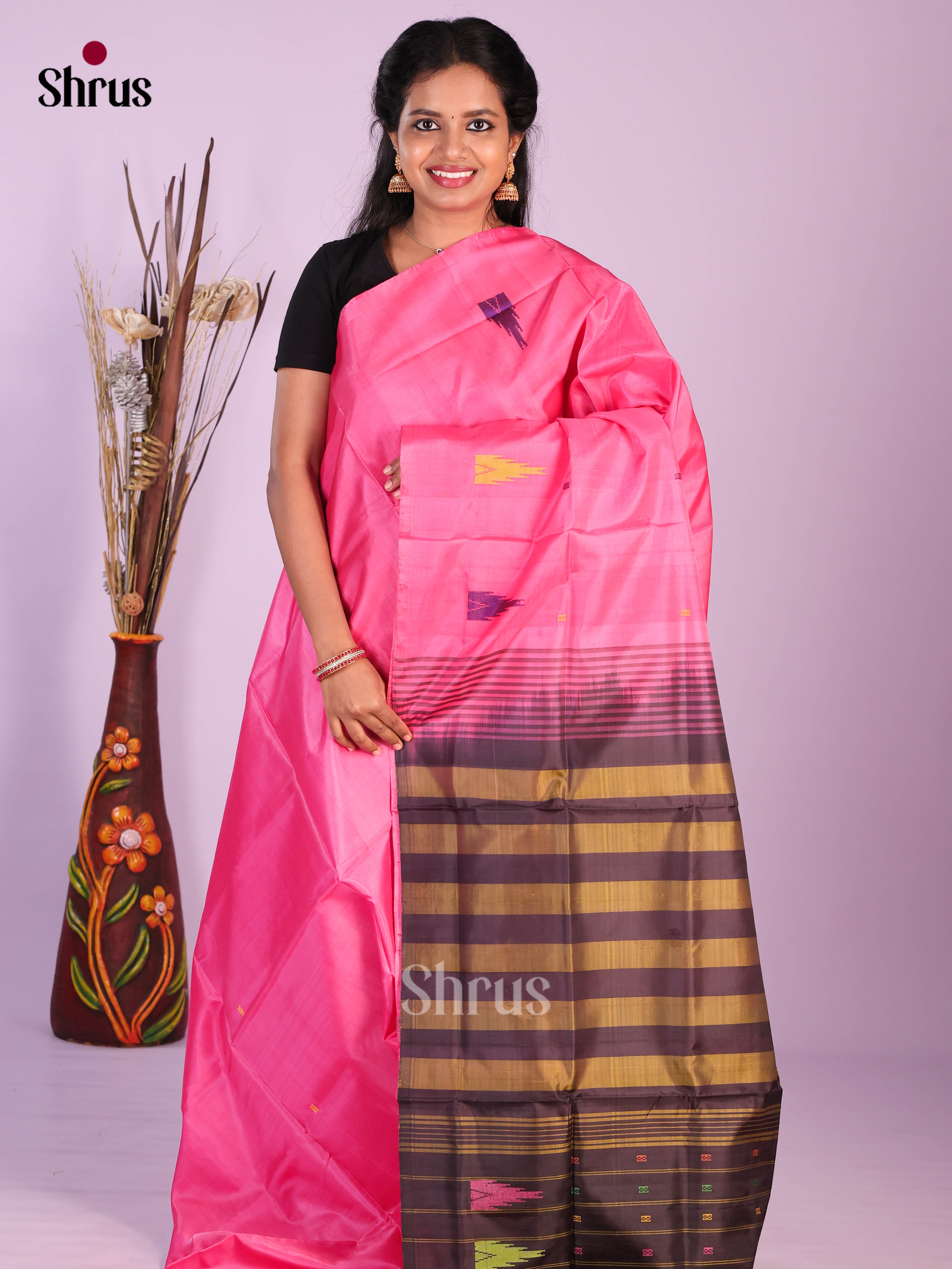 Pink & Purple- Banana Pith without blouse Saree
