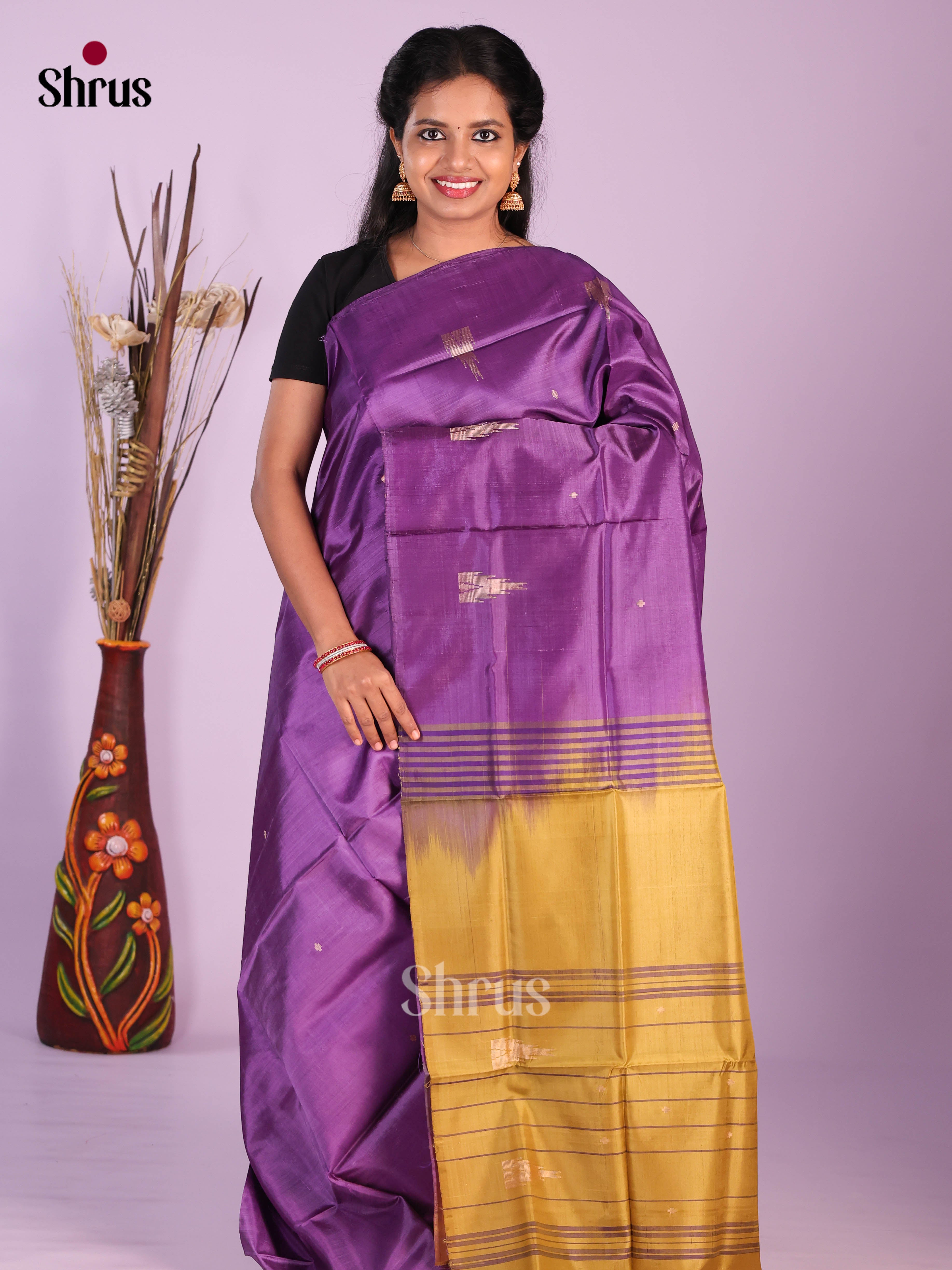 Purple & Beige- Banana Pith without blouse Saree - Shop on Shrus.com