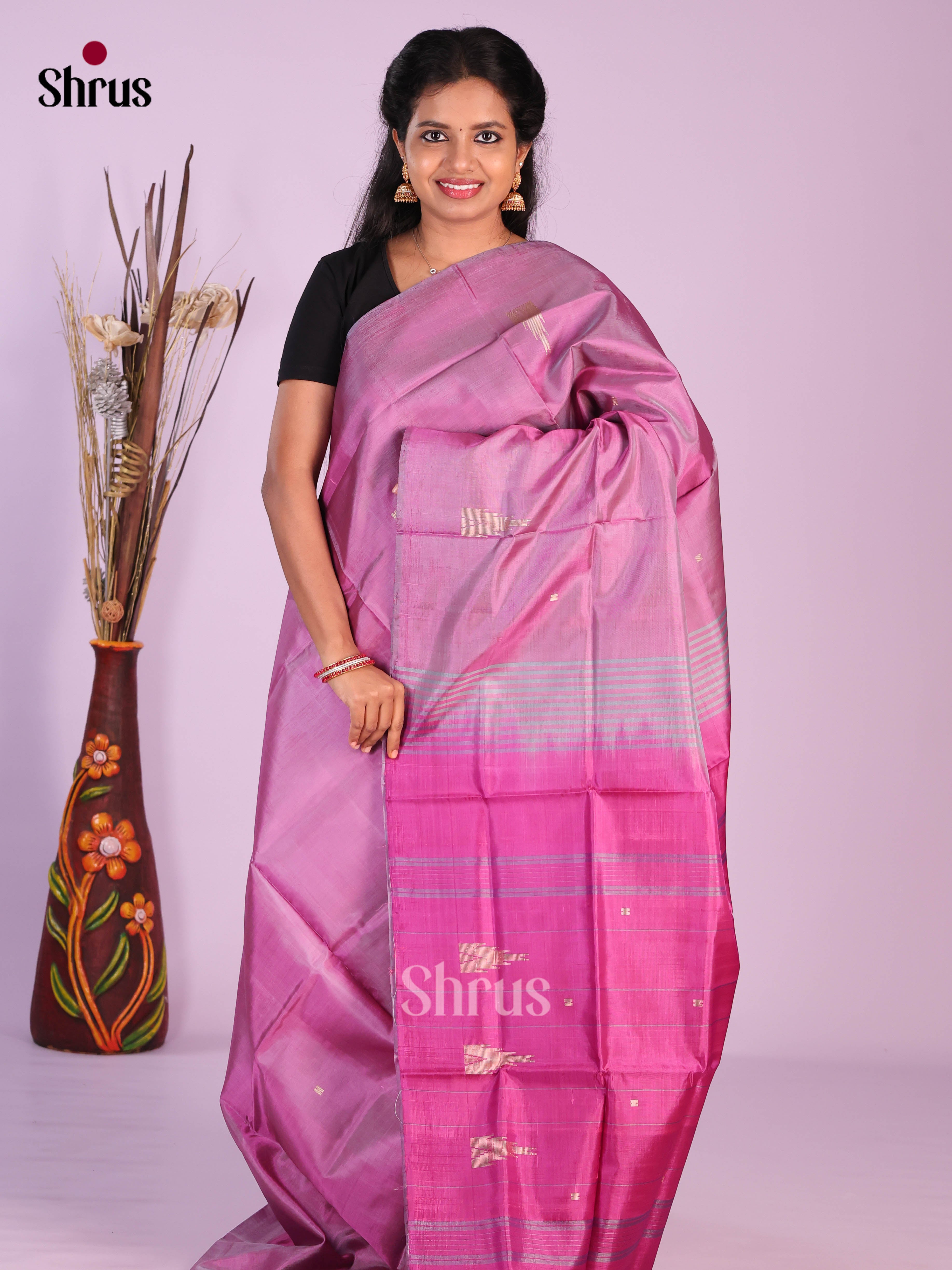 Purple & Pink  - Banana Pith without blouse Saree - Shop on Shrus.com