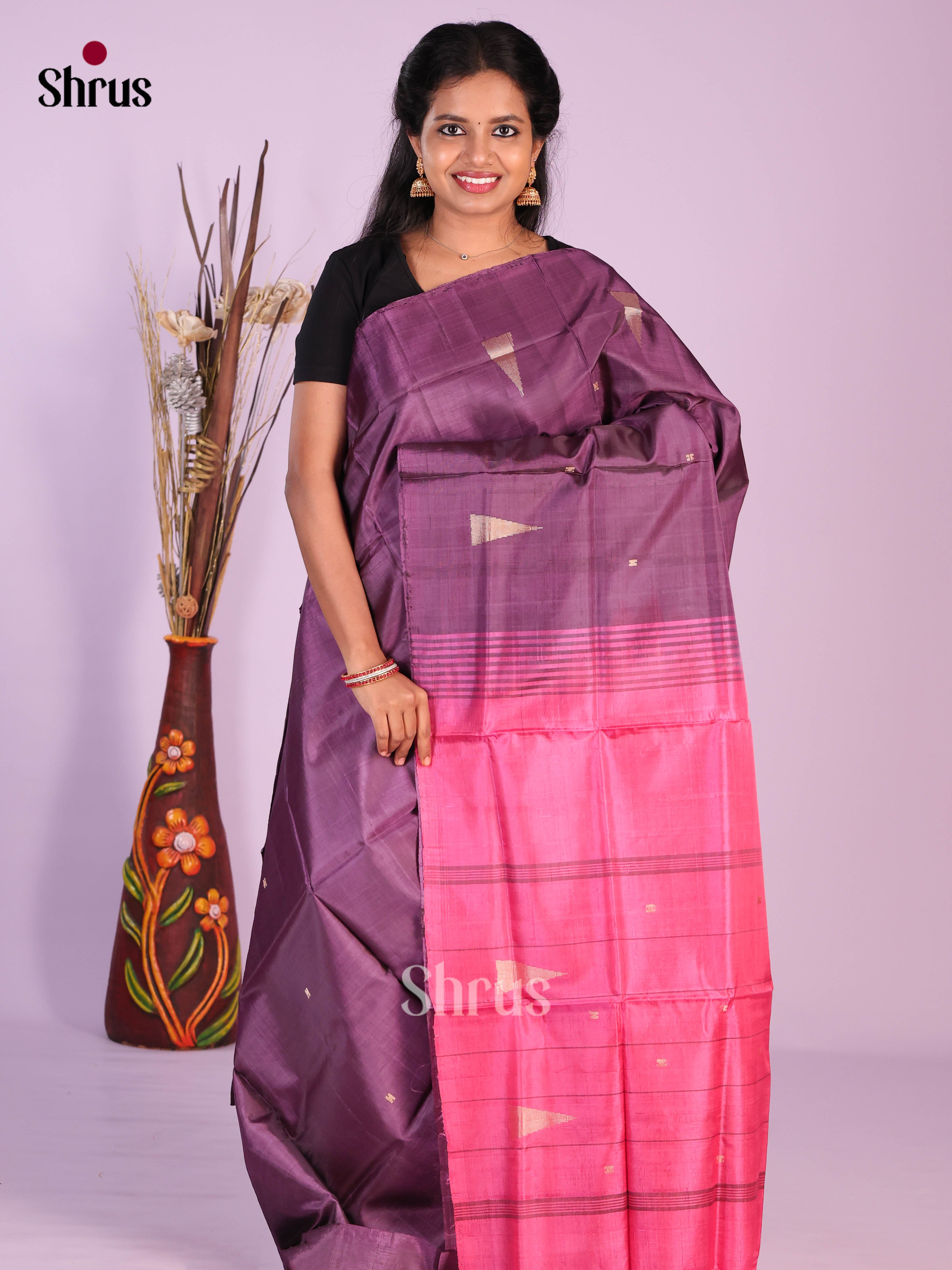 Jamun & Pink - Banana Pith without blouse Saree - Shop on Shrus.com