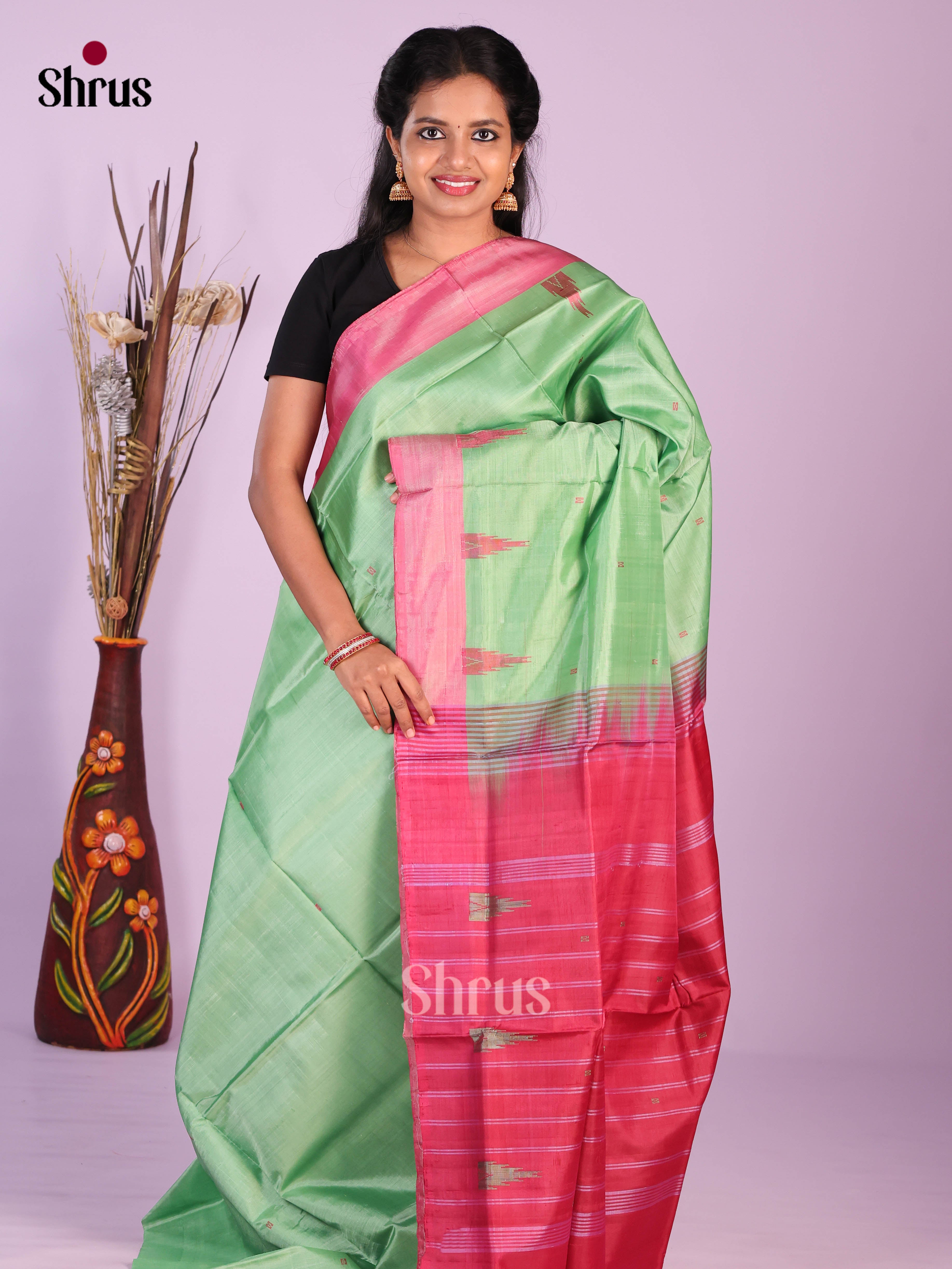 Pista Green  - Banana Pith without blouse Saree