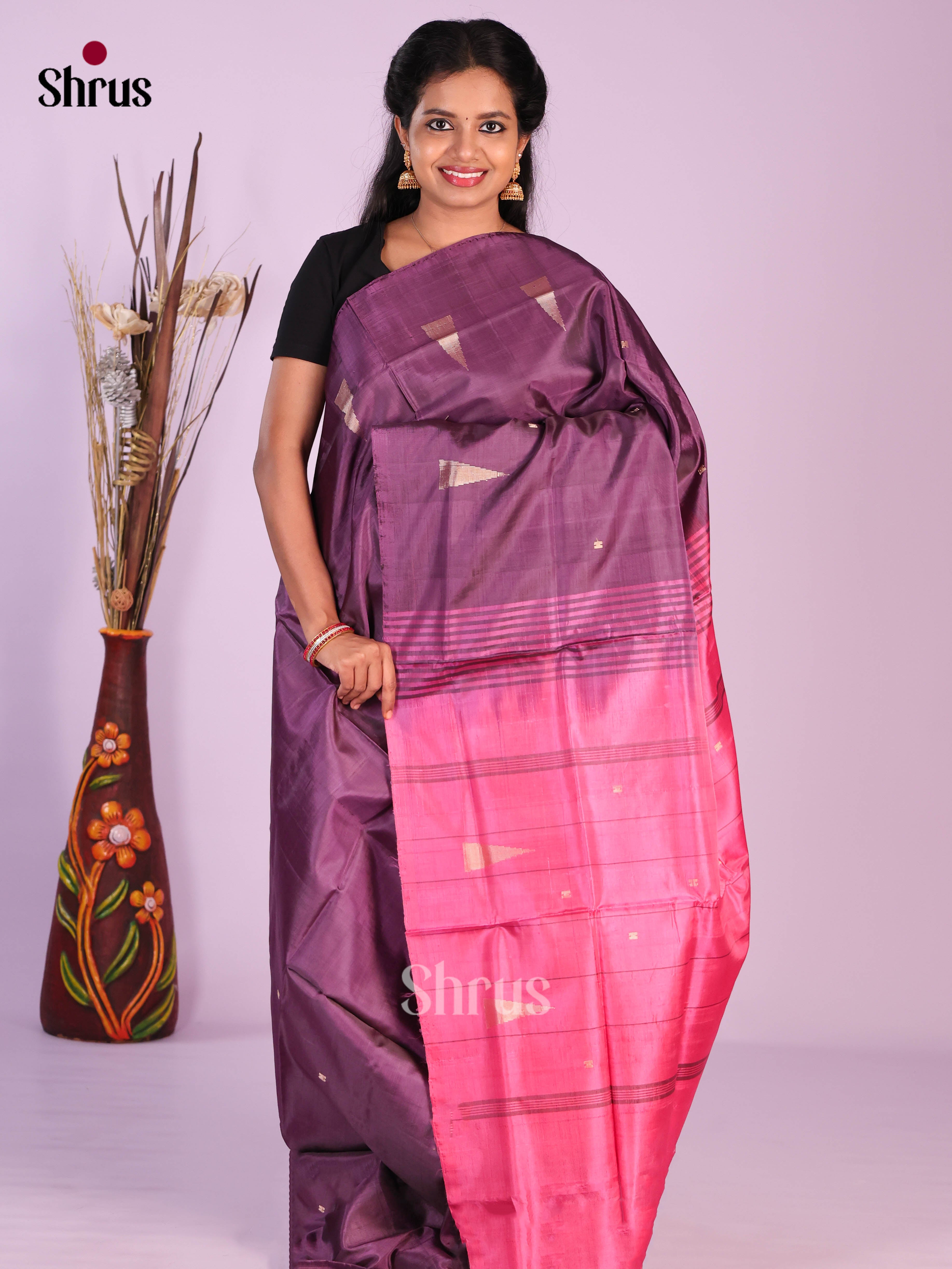 Purple & pink - Banana Pith without blouse Saree - Shop on Shrus.com