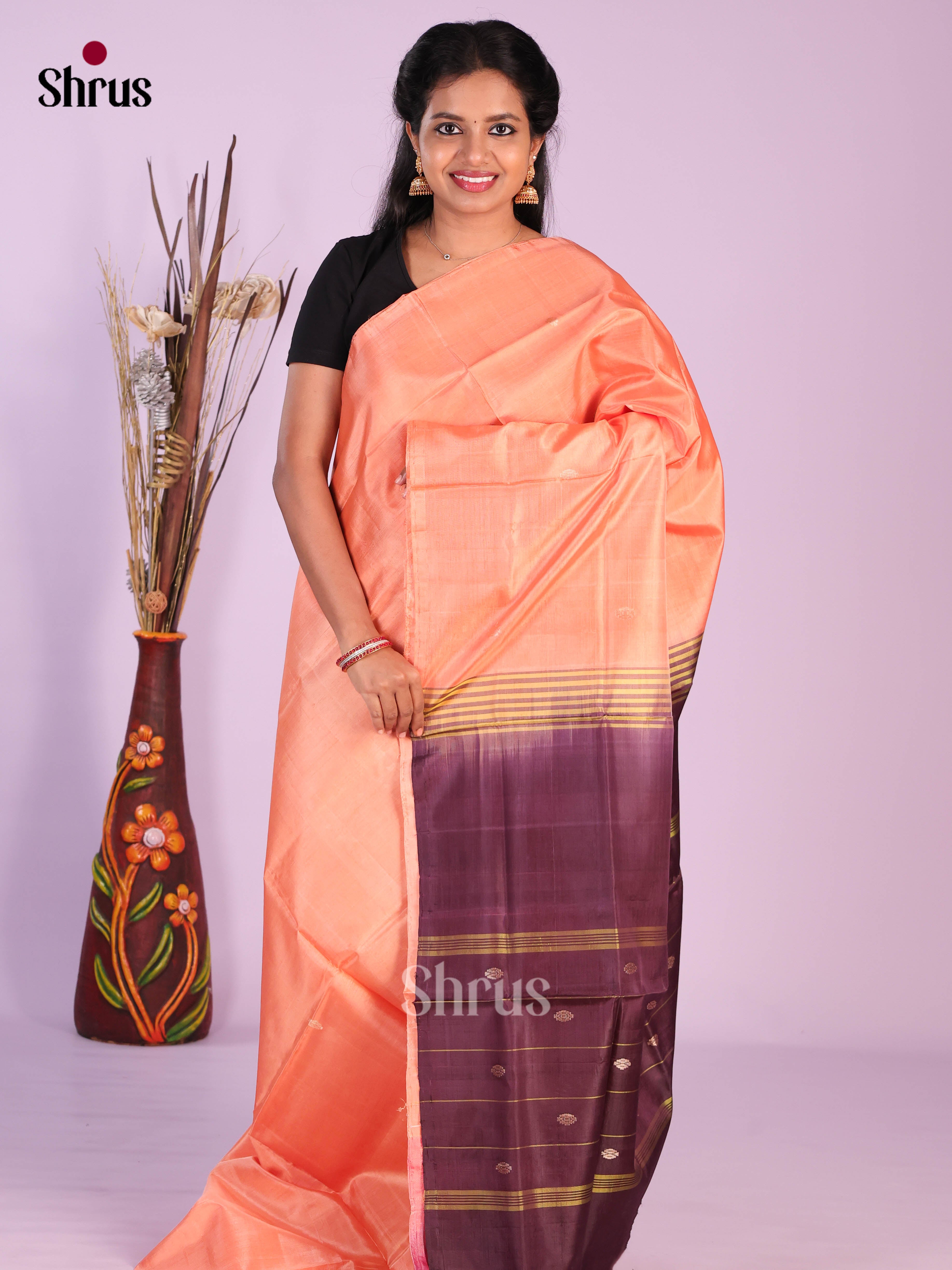 Peach & Jamun- Banana Pith without blouse Saree
