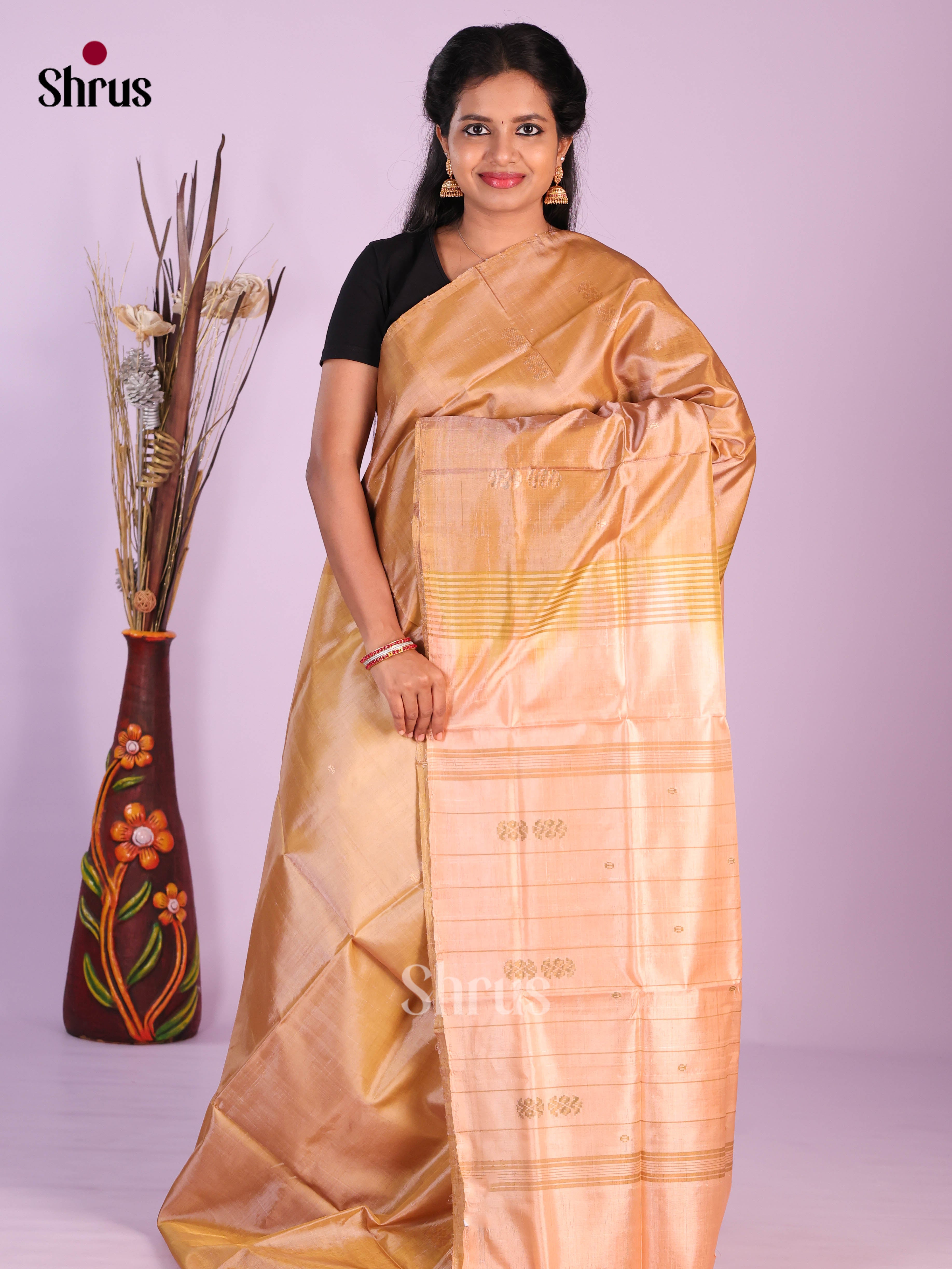 Sandal & Cream - Banana Pith without blouse Saree