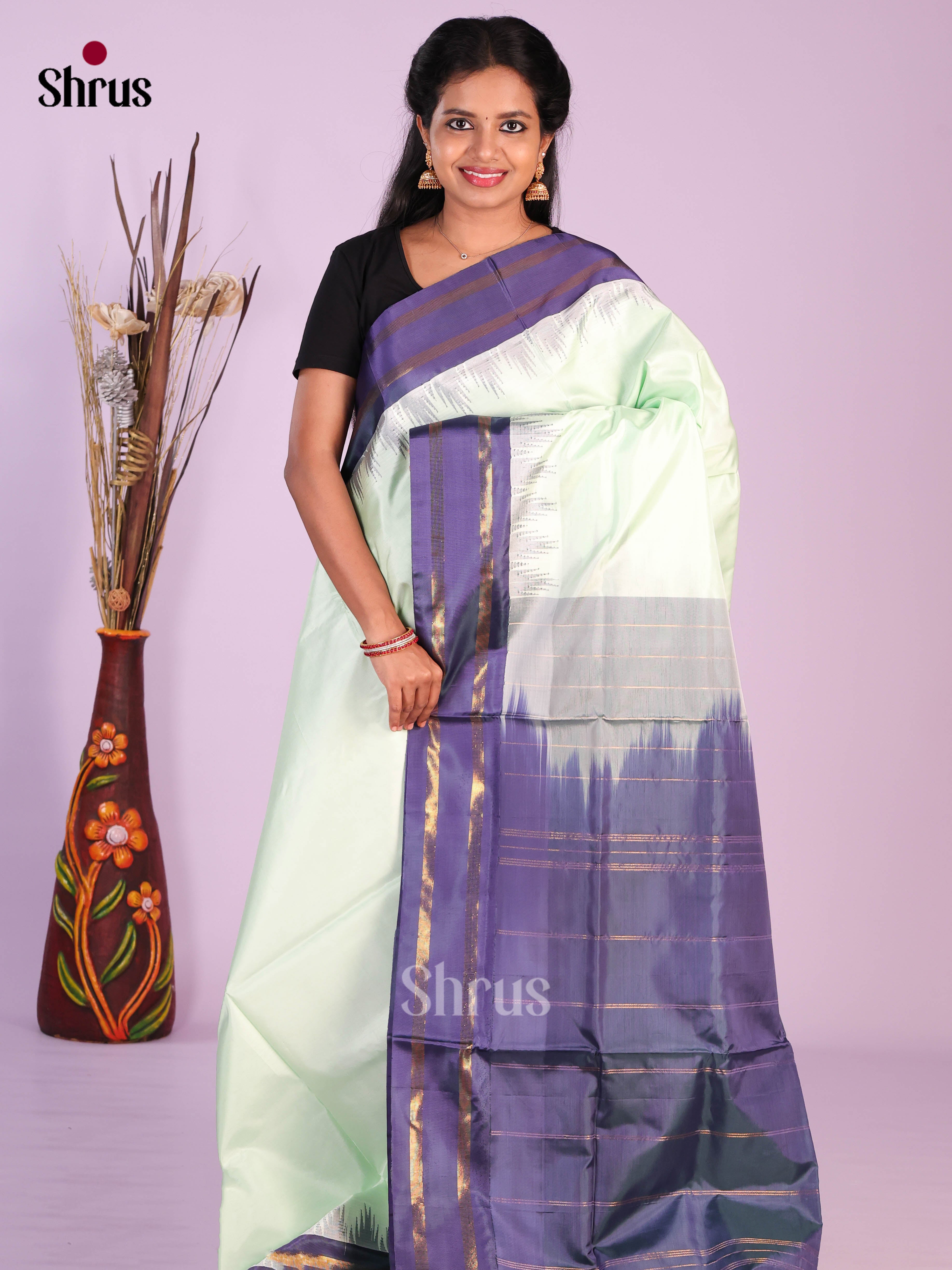 Ice Green & Blue - Banana Pith Saree