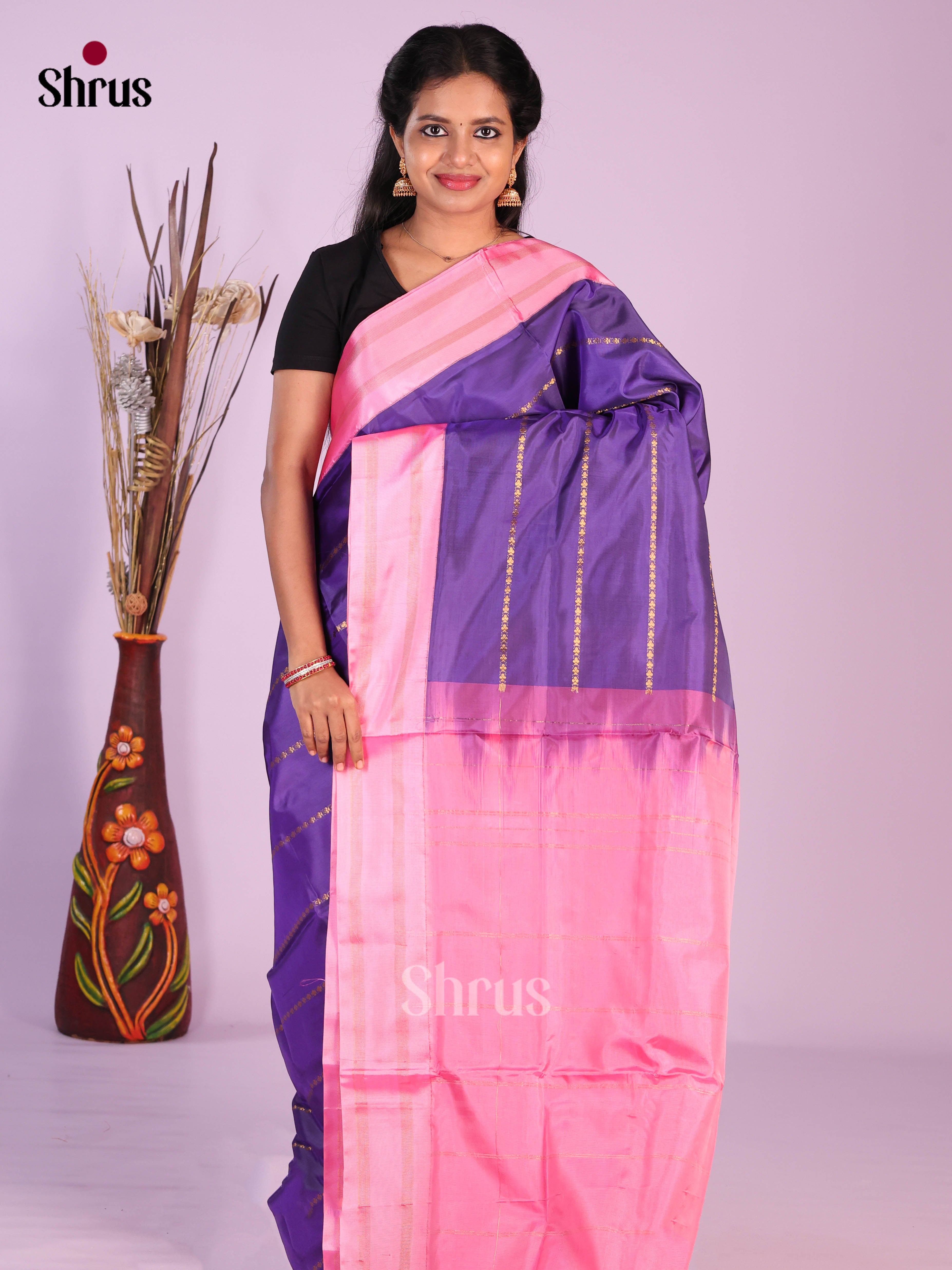 Blue & Pink - Banana Pith Saree