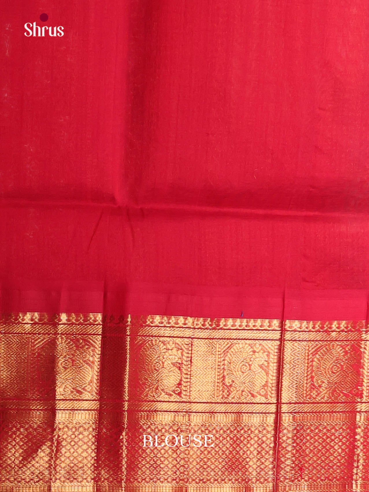 Blue & Red Silk Cotton Korvai-Medium border Saree with zari peacock buttas