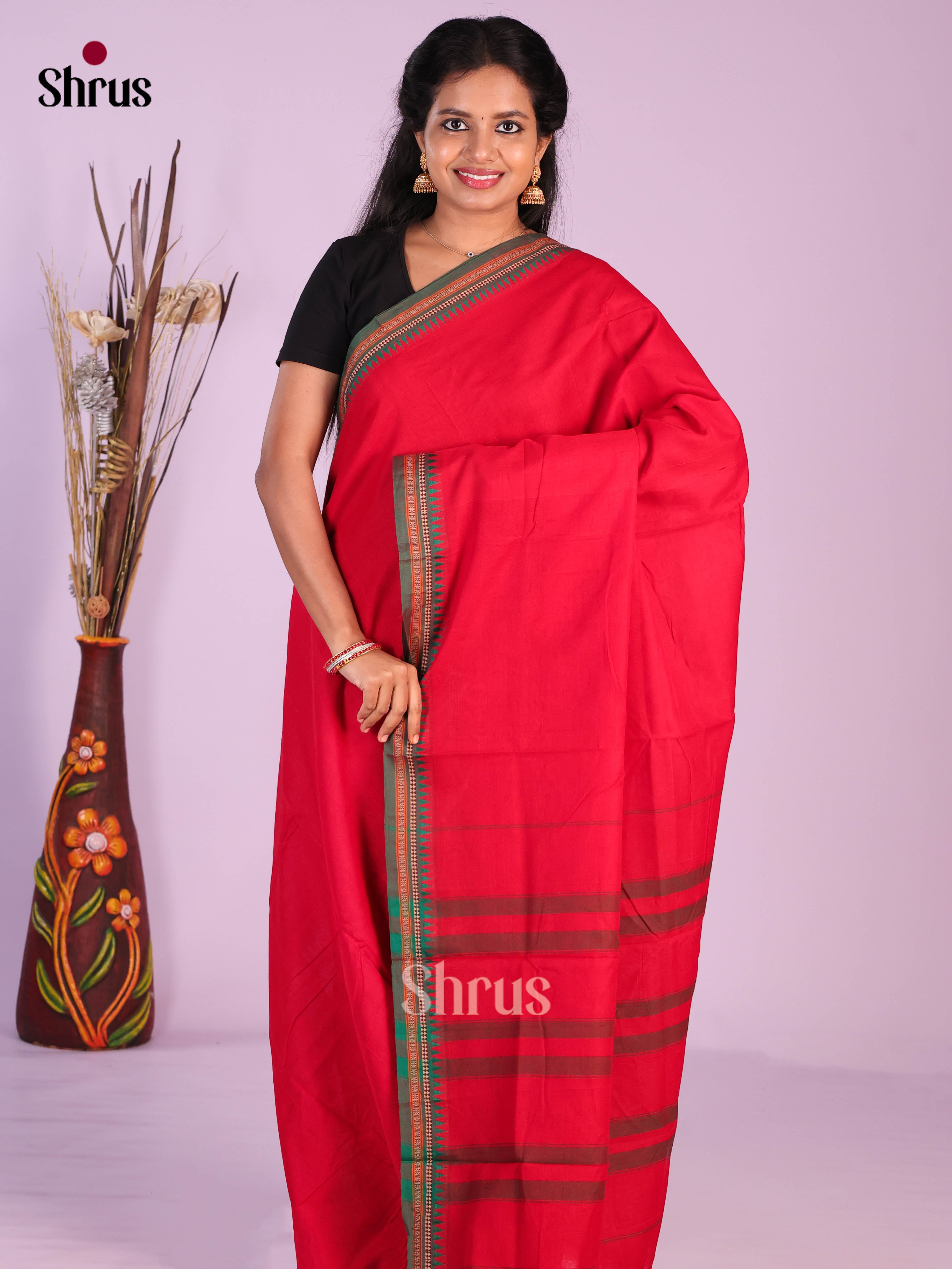 Red & Green- Narayanpet Cotton Saree