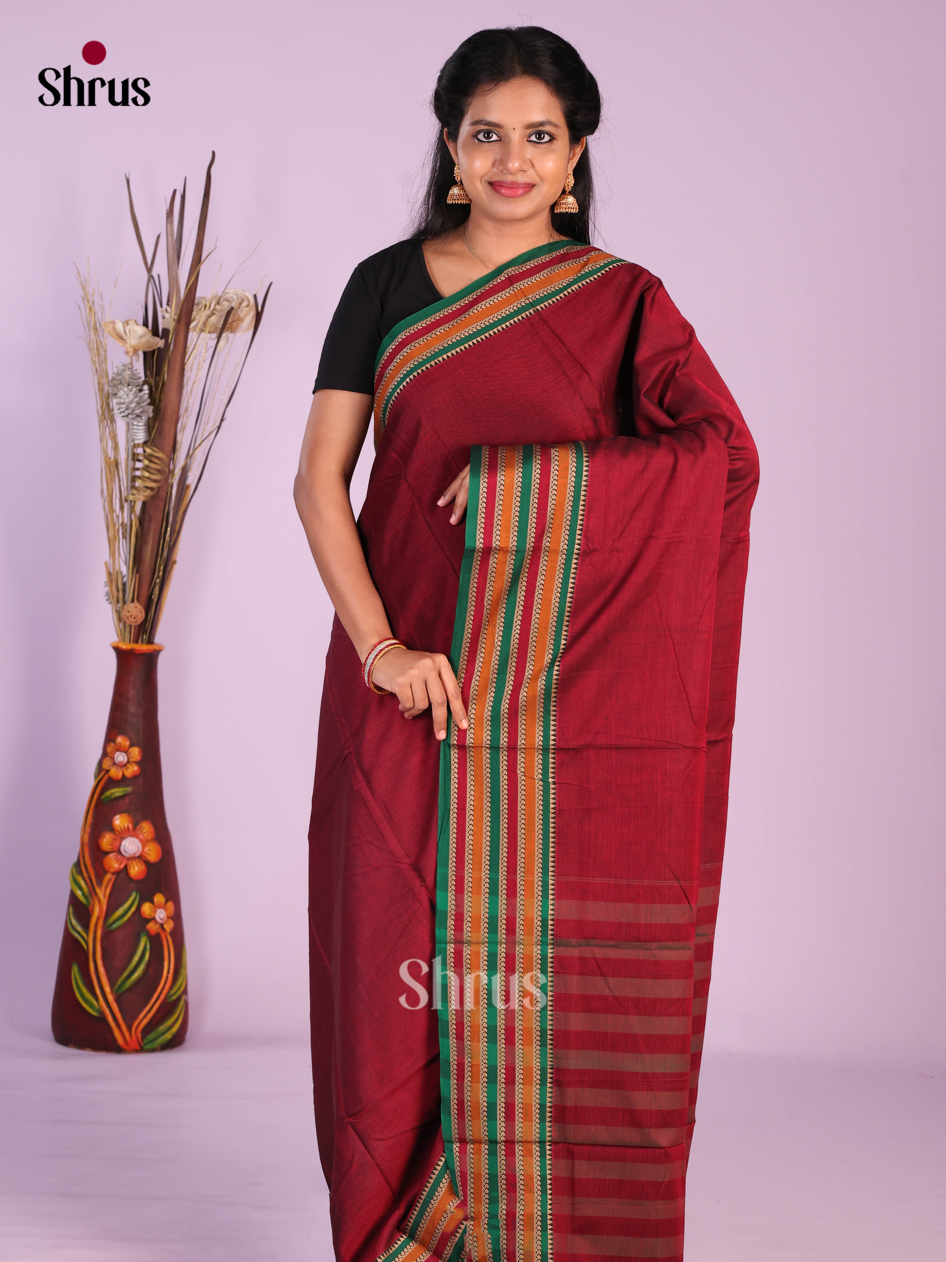 Maroon & Green - Narayanpet Cotton Saree
