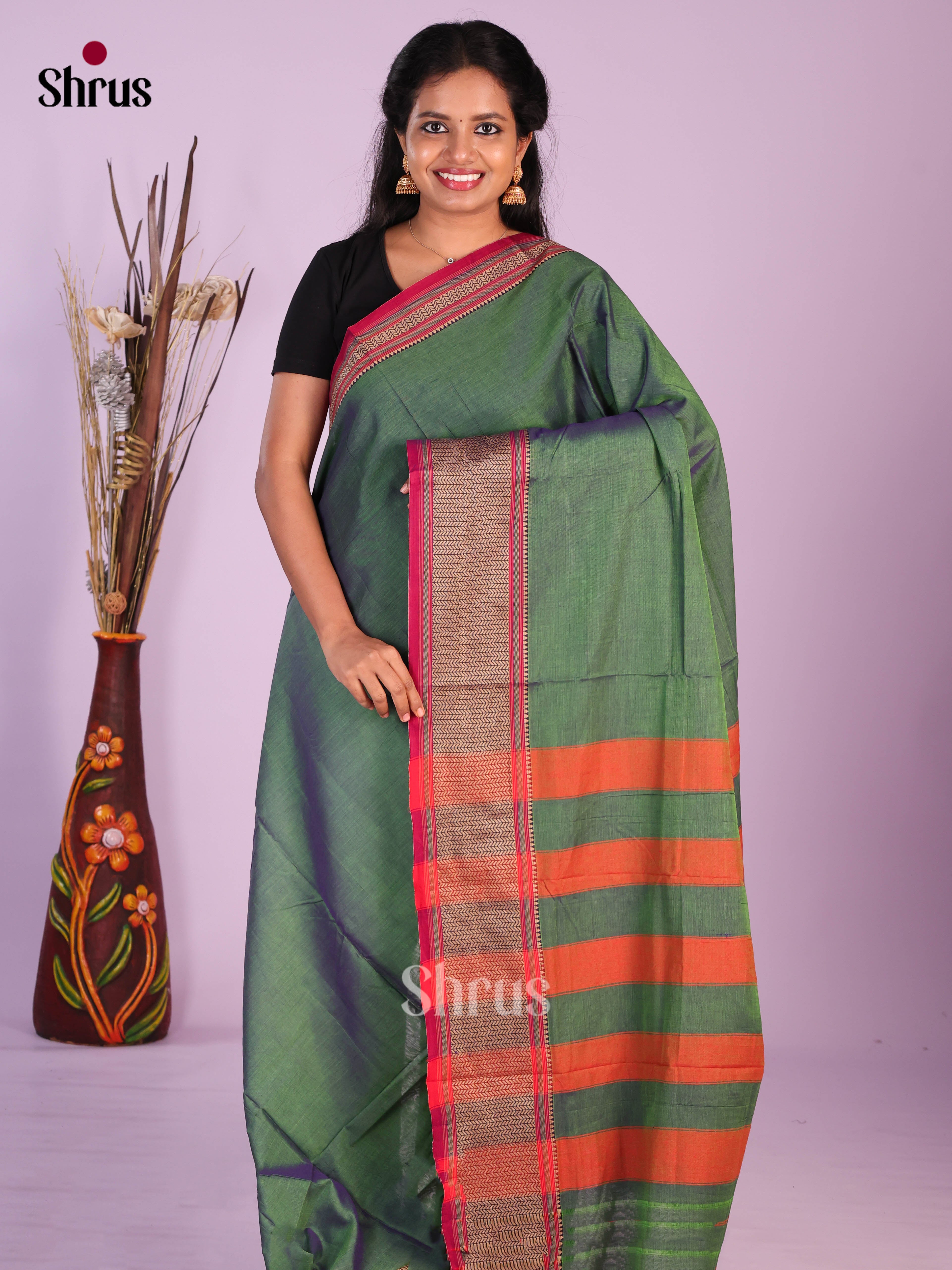 Green & Red  - Narayanpet Cotton Saree