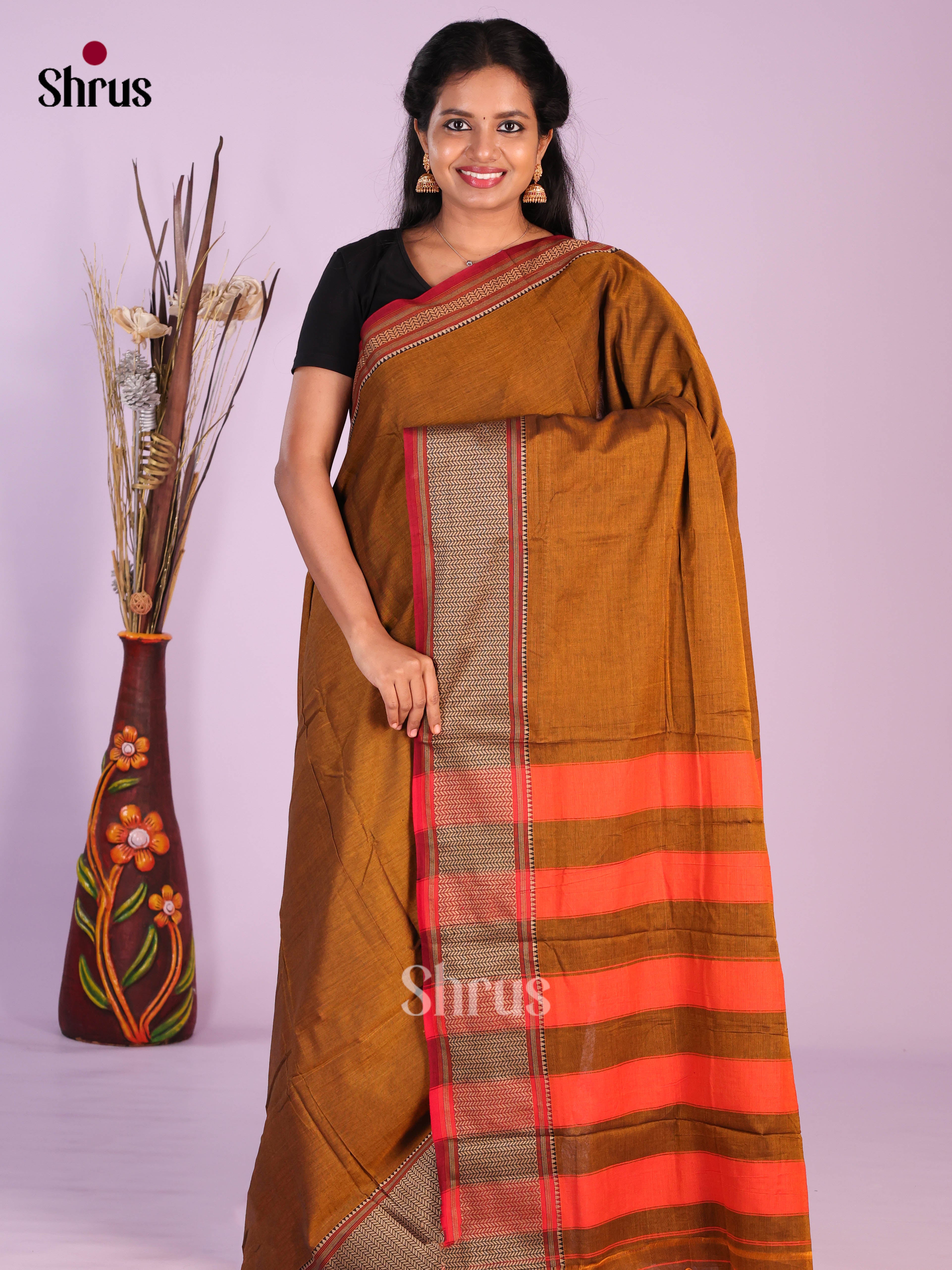 Mustard & Red - Narayanpet Cotton Saree