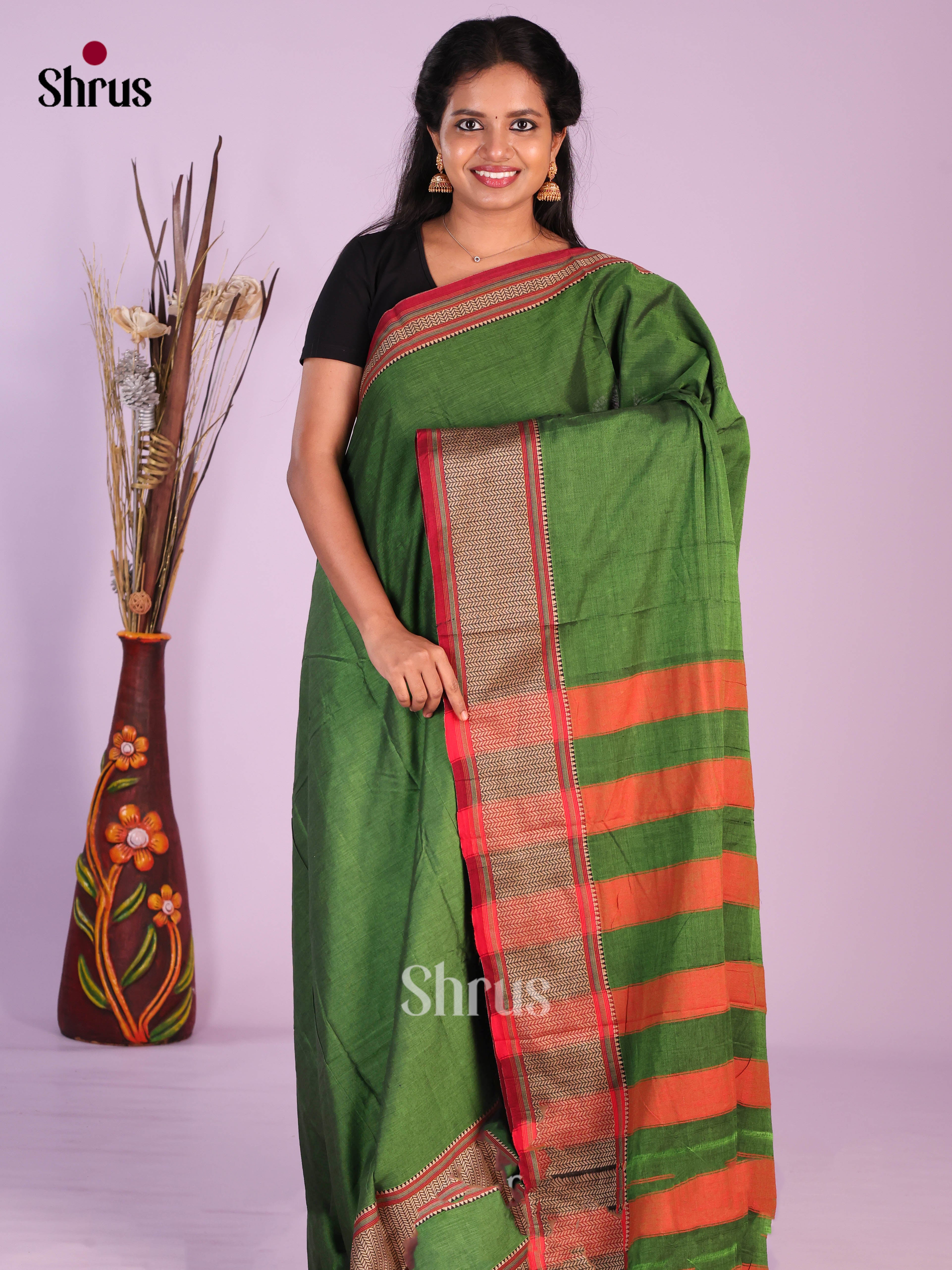 Green & Maroon- Narayanpet Cotton Saree