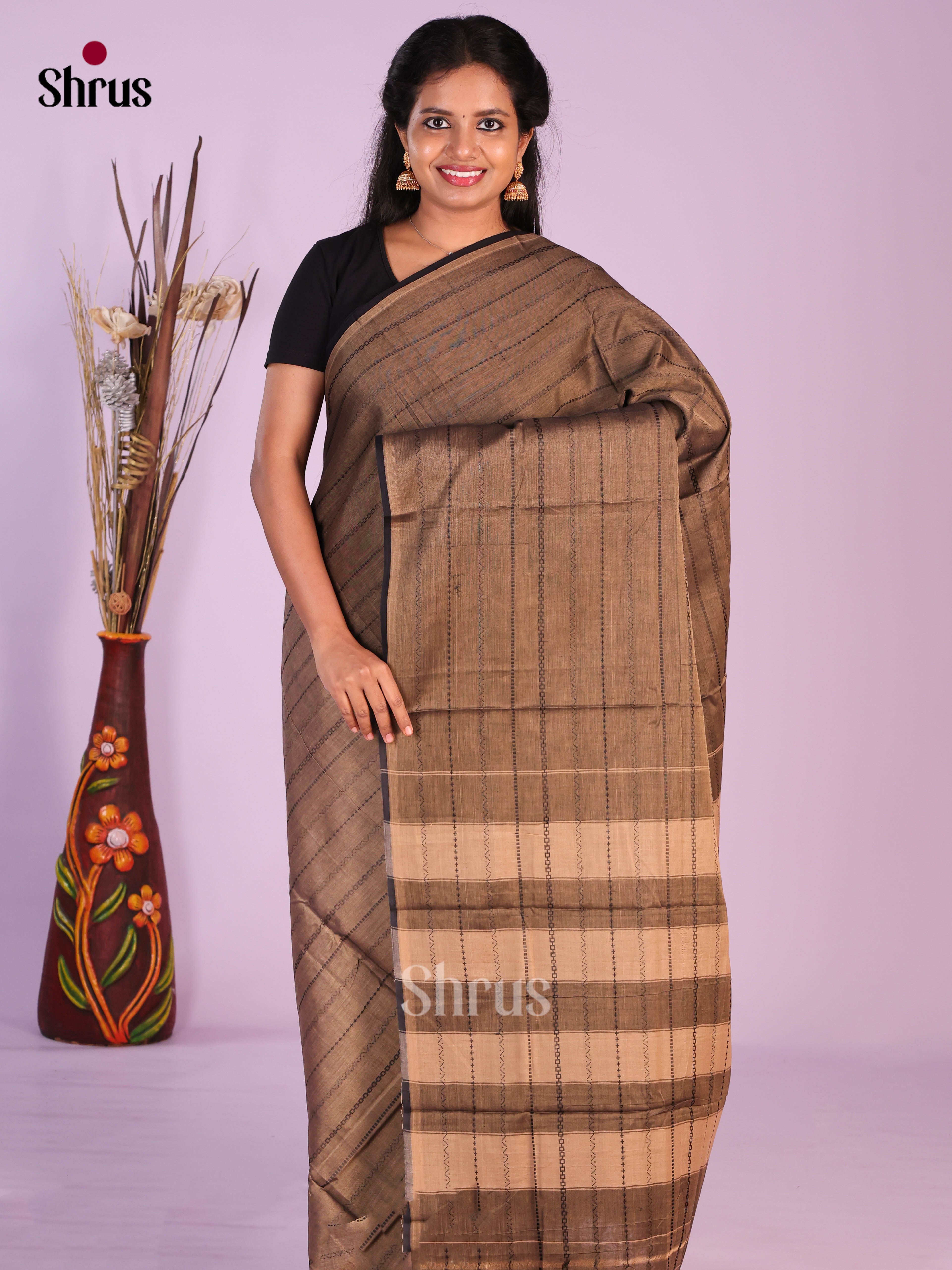 Grey & Black - Narayanpet Cotton Saree