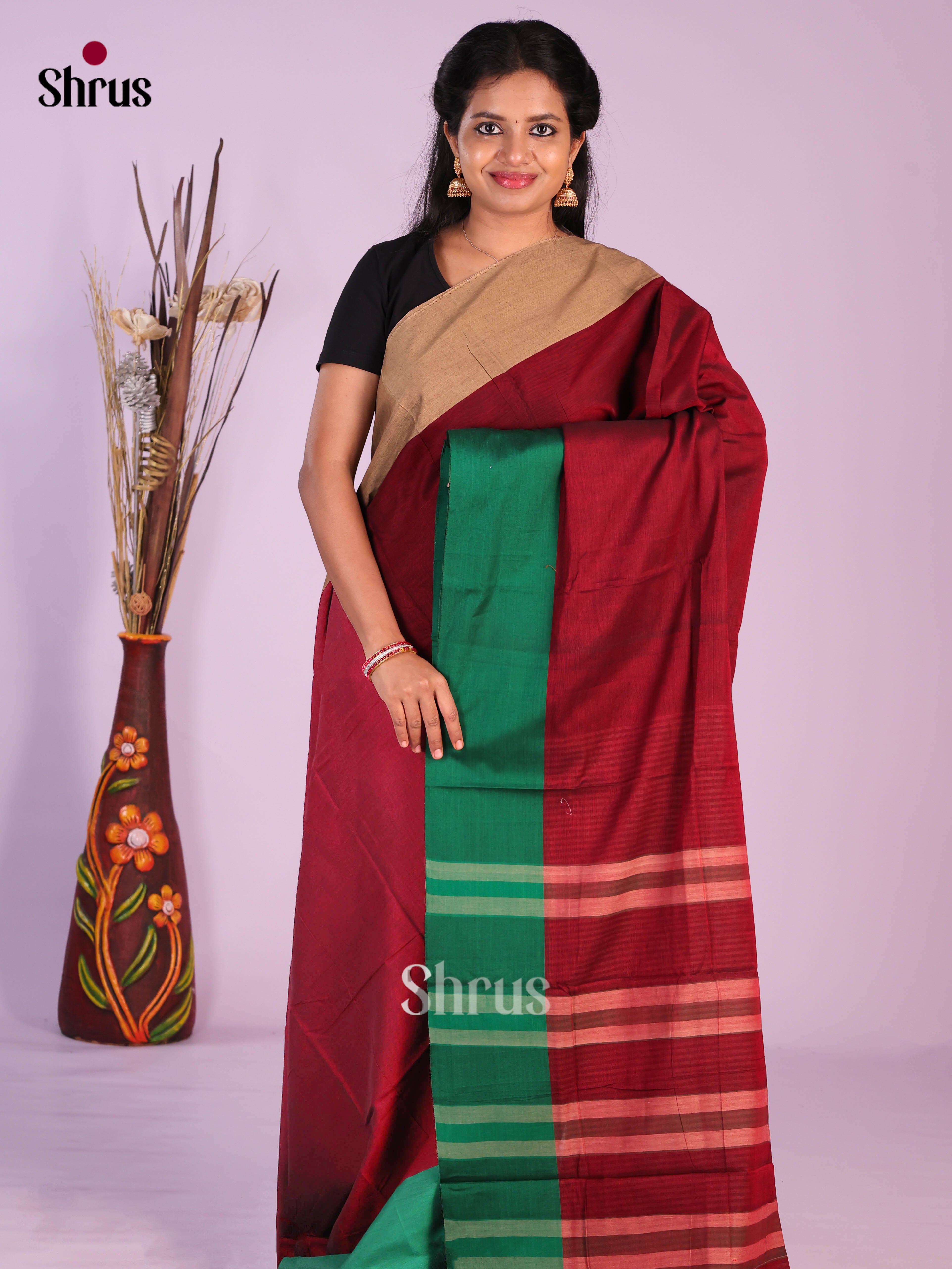 Maroon & Green - Narayanpet Cotton Saree