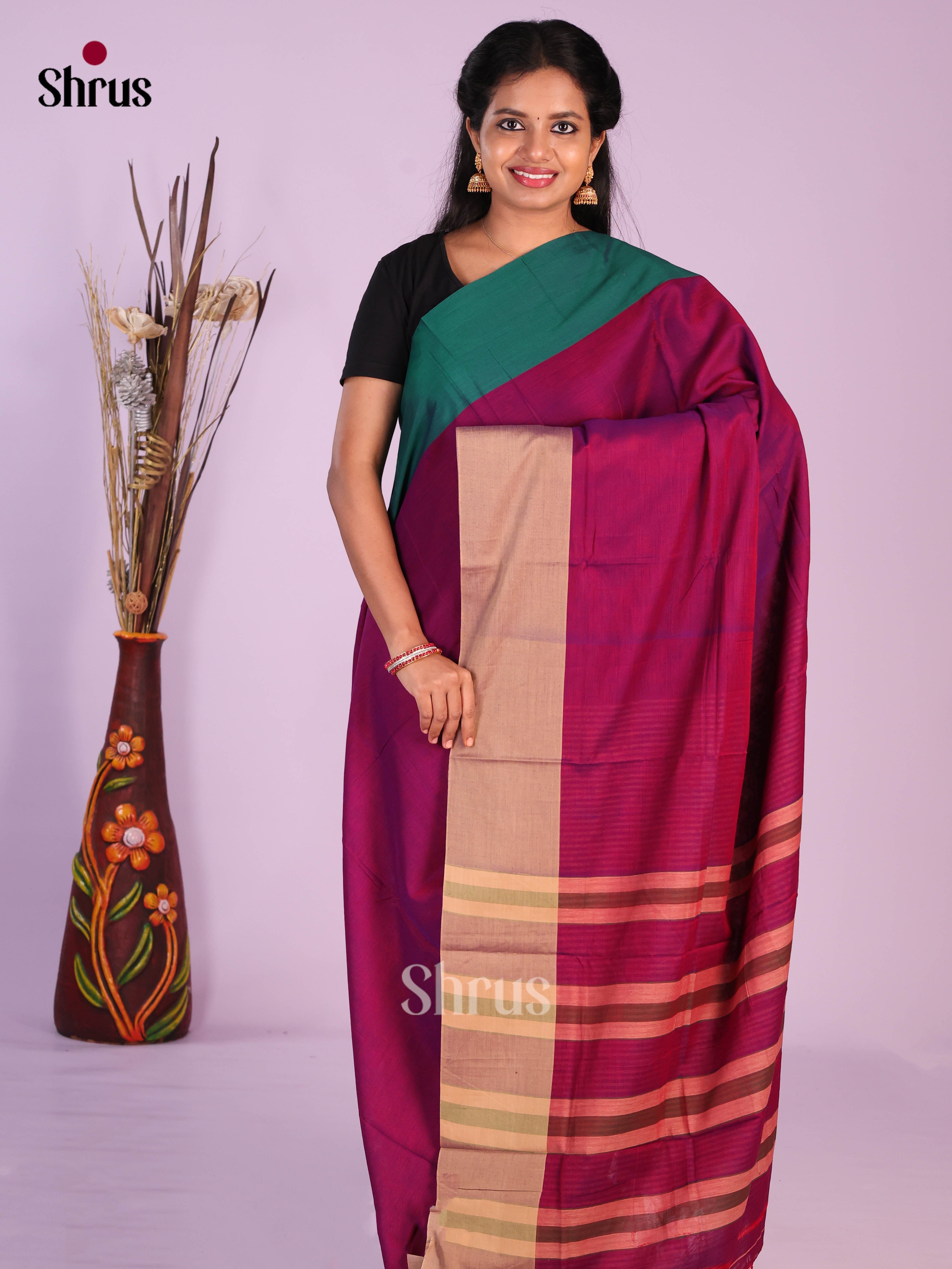 Purple & Green- Narayanpet Cotton Saree