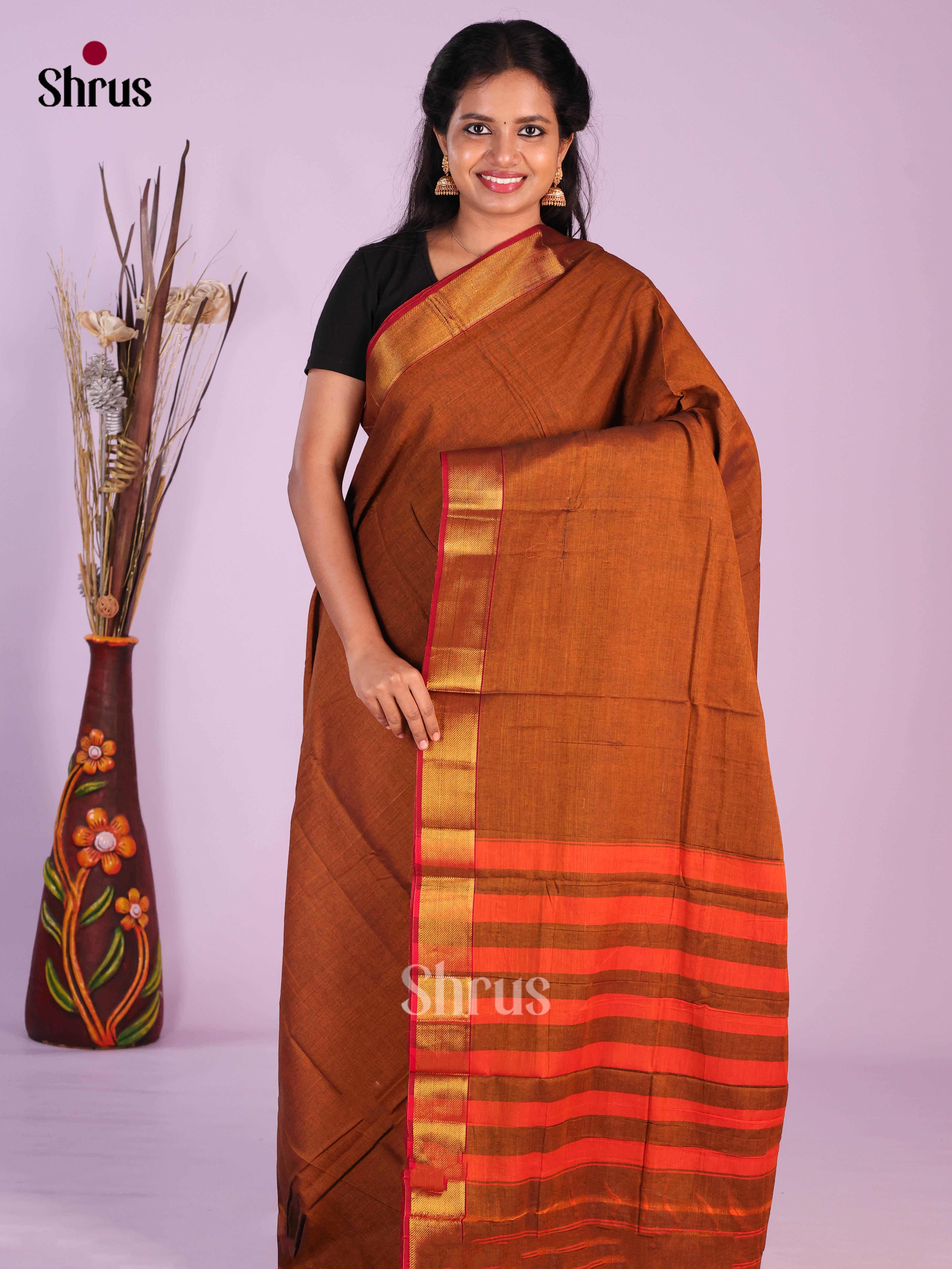 Dark Mustard & Red- Narayanpet Cotton Saree