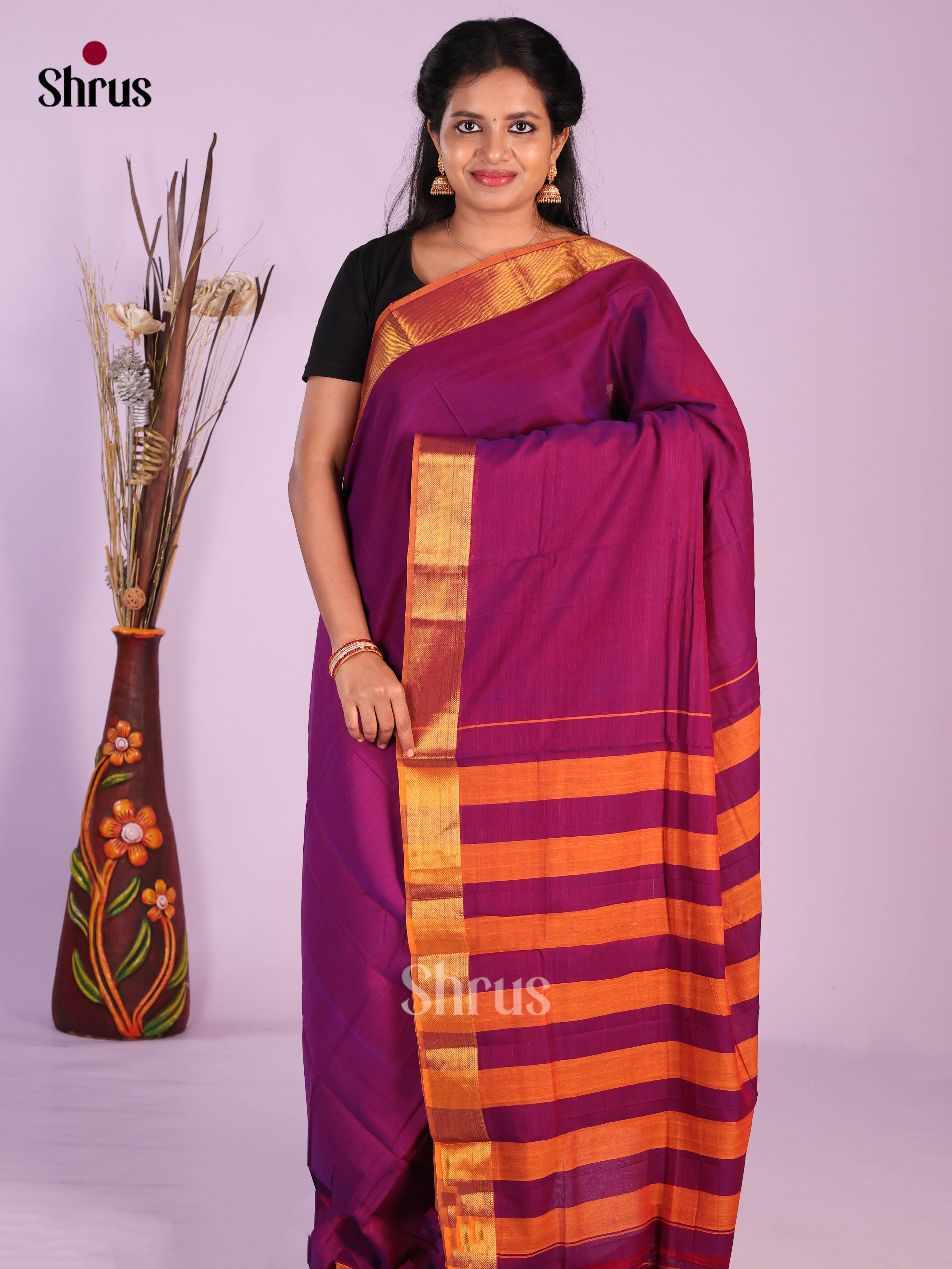 Purple & Mustard - Narayanpet Cotton Saree