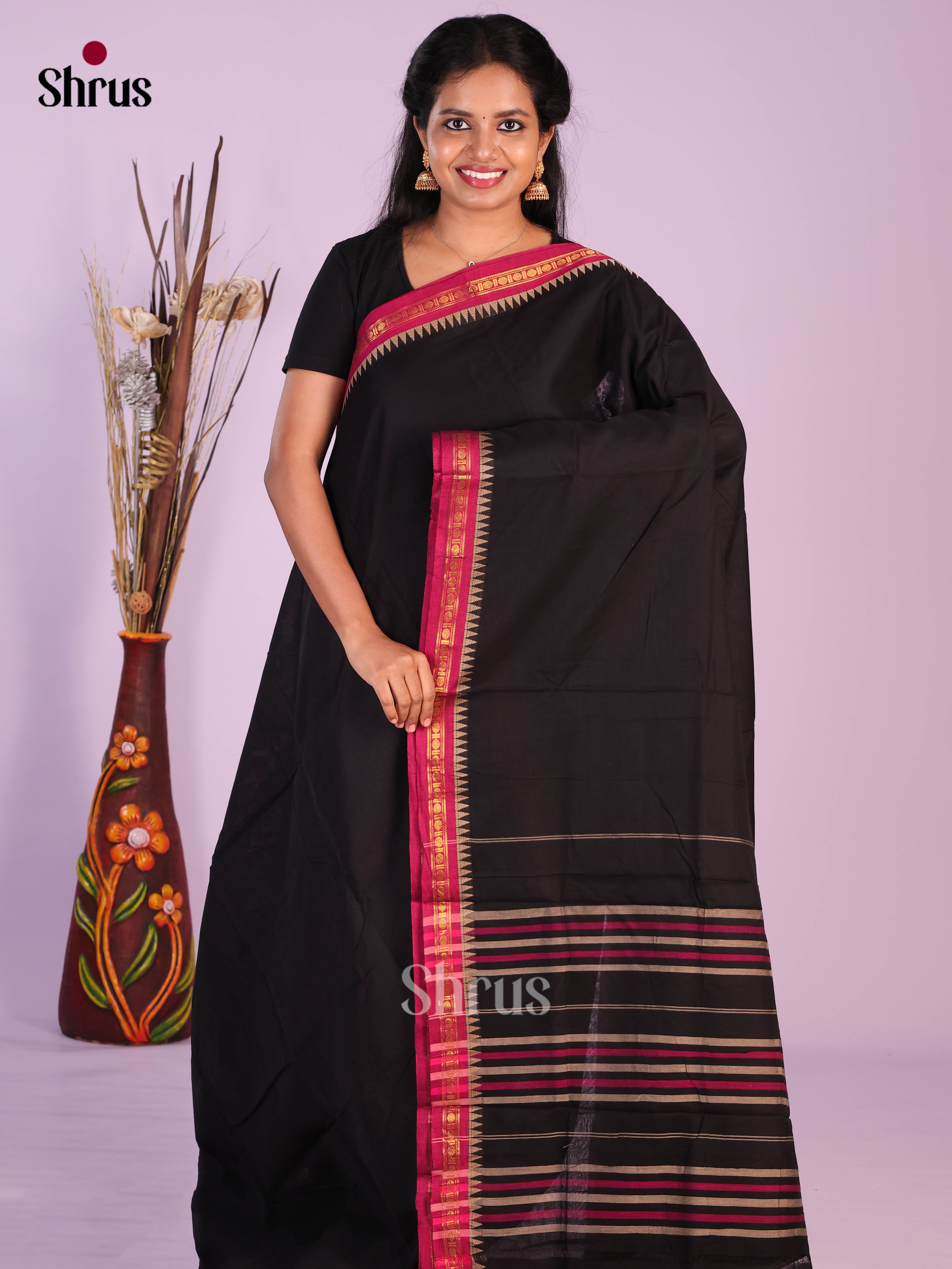 Black & Maroon - Narayanpet Cotton Saree
