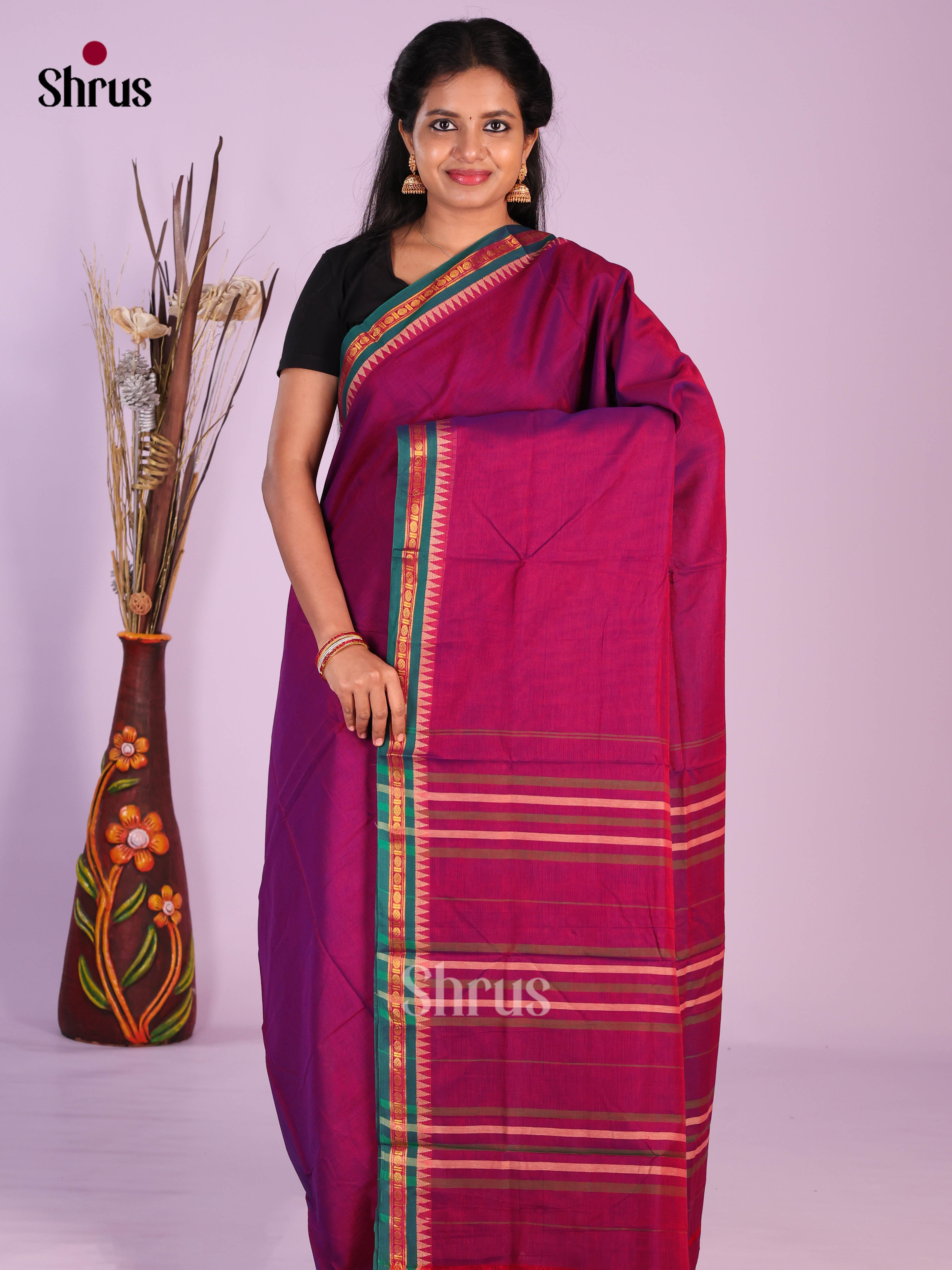 Purple & Green- Narayanpet Cotton Saree