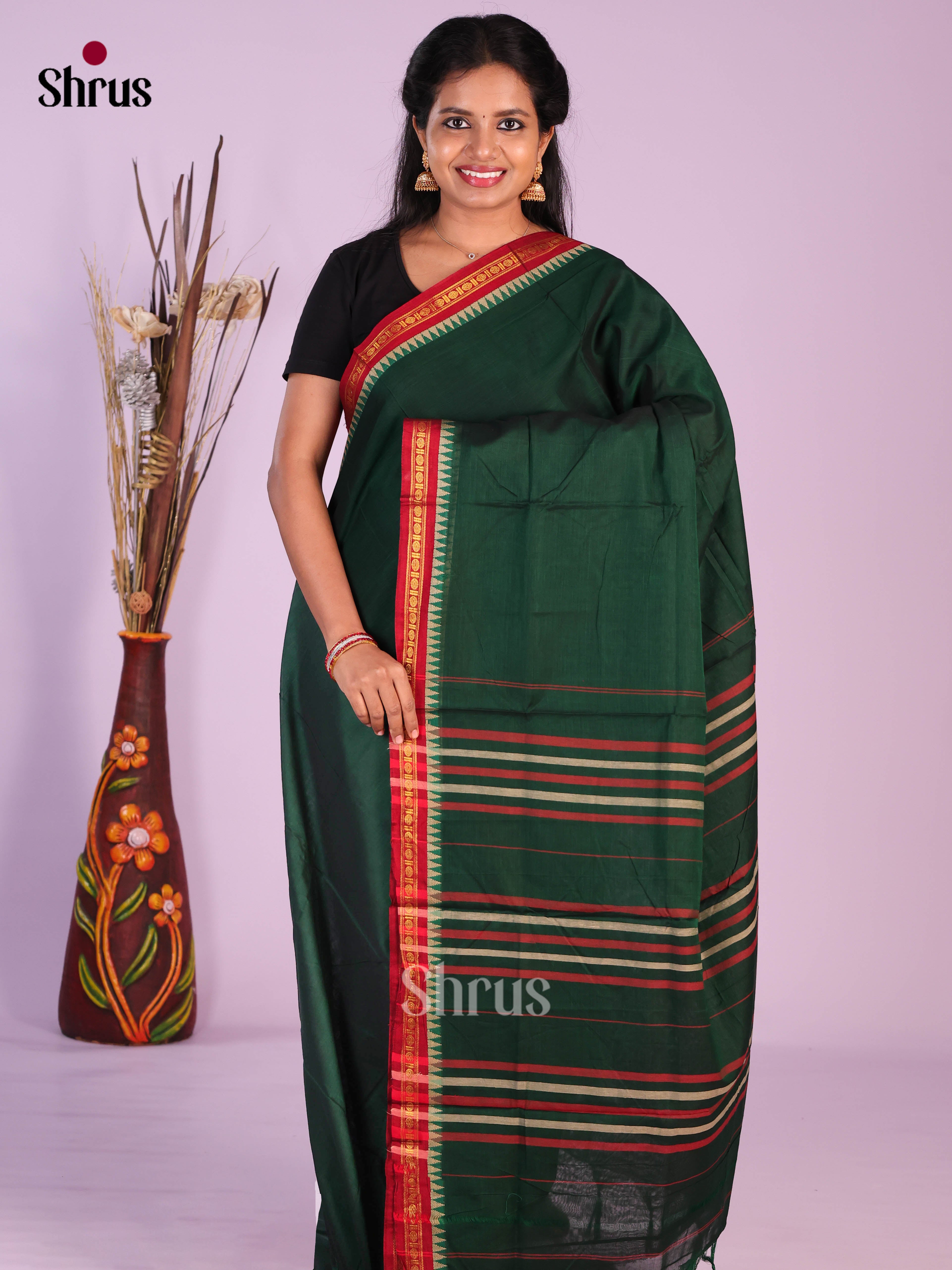 Dark Green & Red - Narayanpet Cotton Saree
