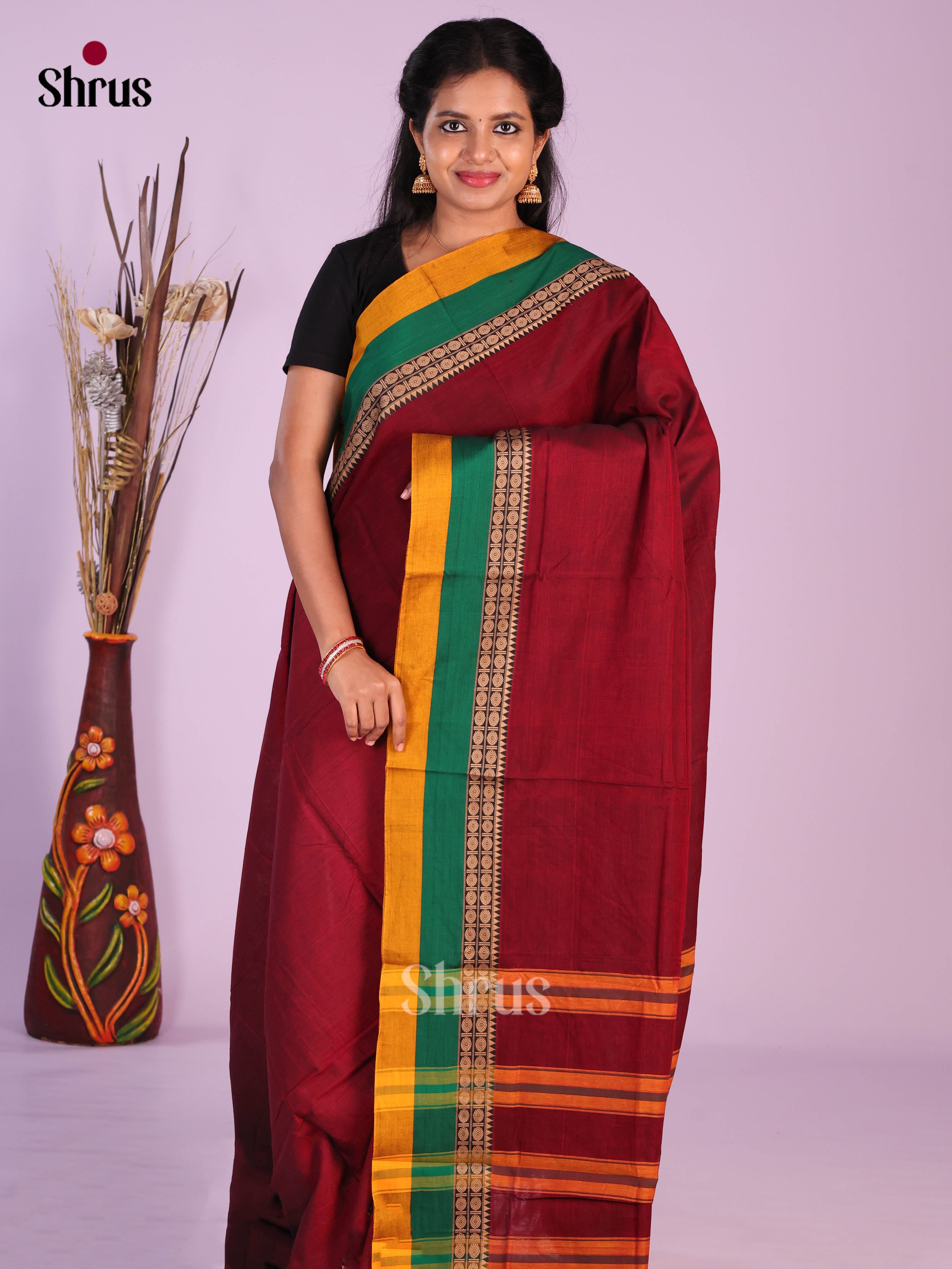 Maroon & Green - Narayanpet Cotton Saree