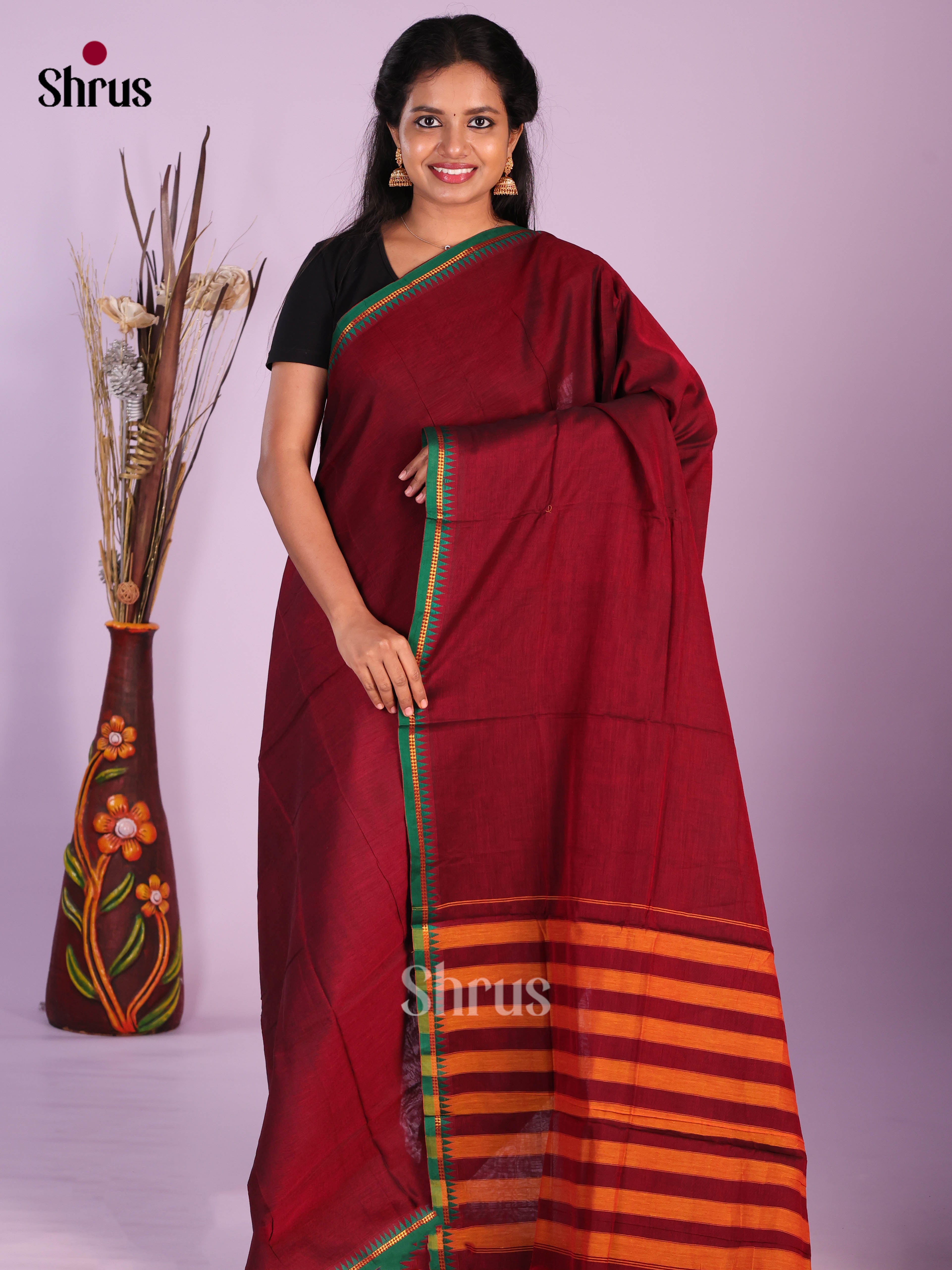 Maroon & green - Narayanpet Cotton Saree