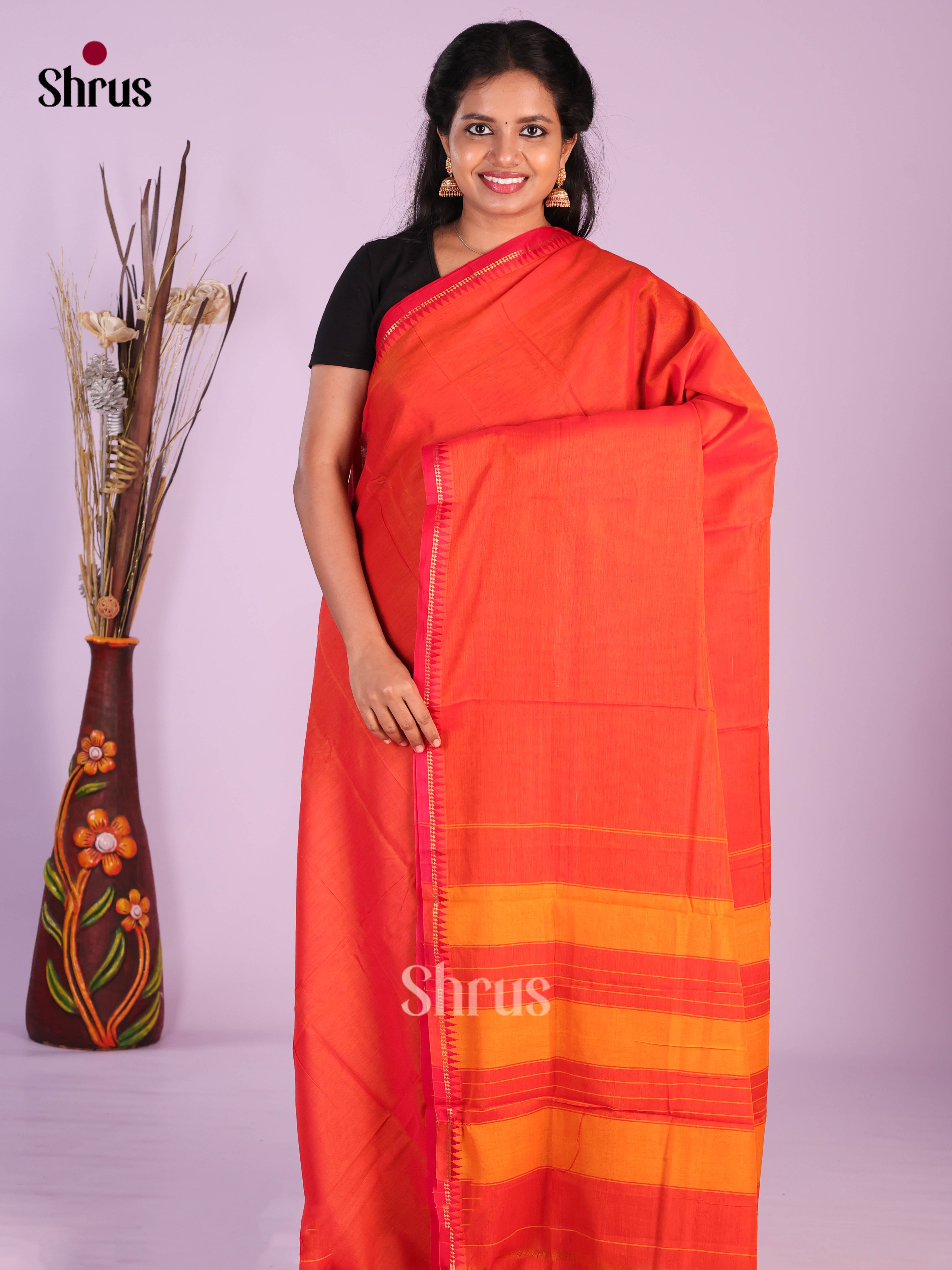 orange & Red - Narayanpet Cotton Saree